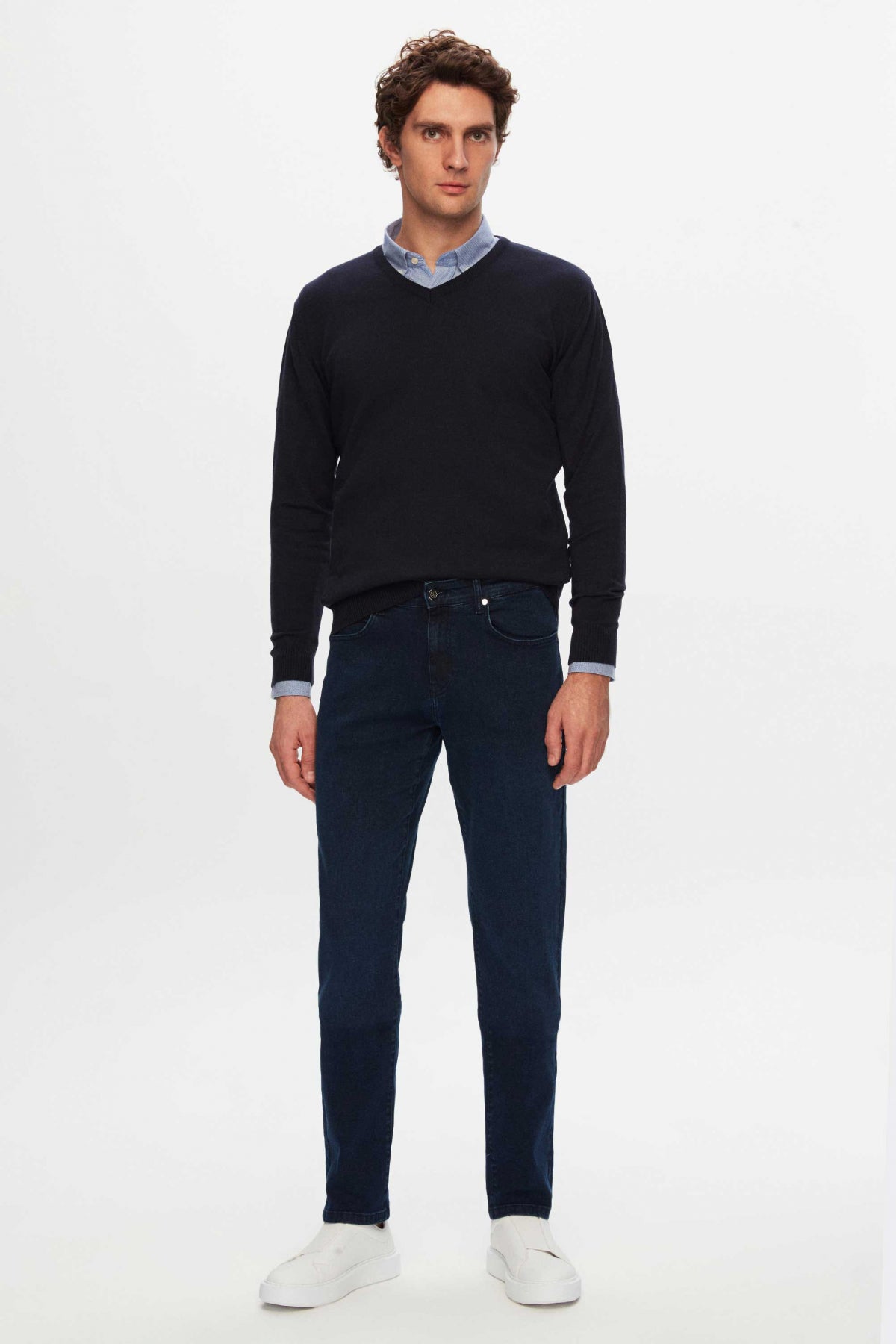 Ds Damat Regular Fit Plain V-Neck Knit Sweater  - Navy Blue