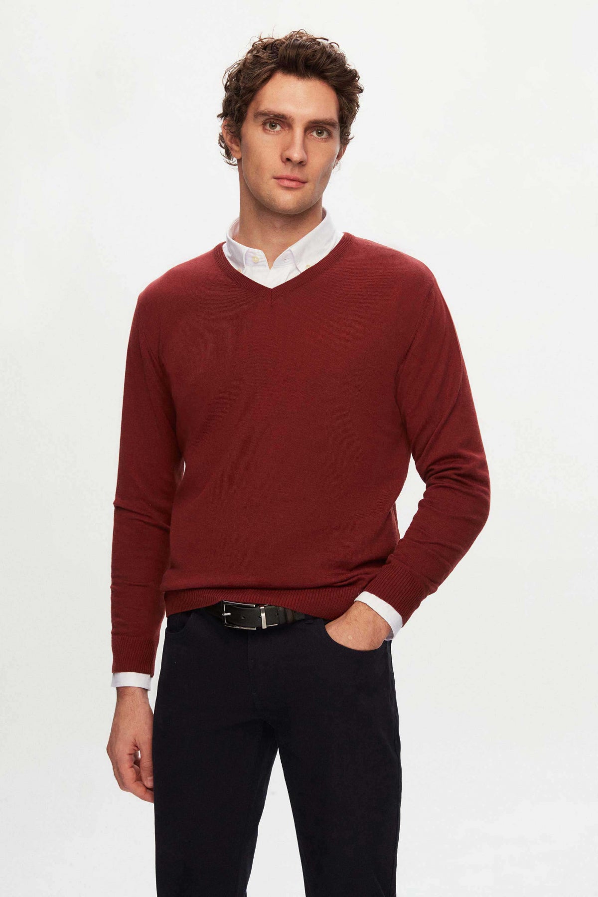 Ds Damat Regular Fit Plain V-Neck Knit Sweater  - Off White