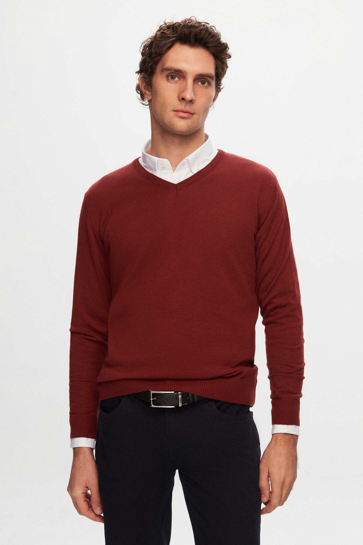 Ds Damat Regular Fit Plain V-Neck Knit Sweater  - Off White