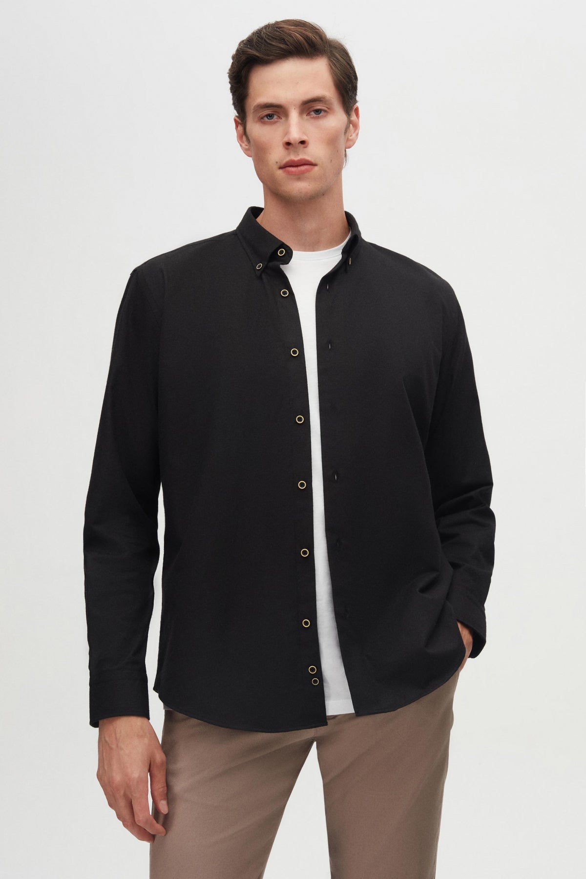 Ds Damat Regular Fit Plain Winter Flannel Shirt  - Black