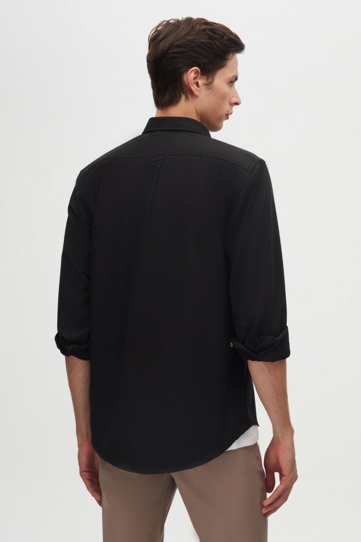 Ds Damat Regular Fit Plain Winter Flannel Shirt  - Black