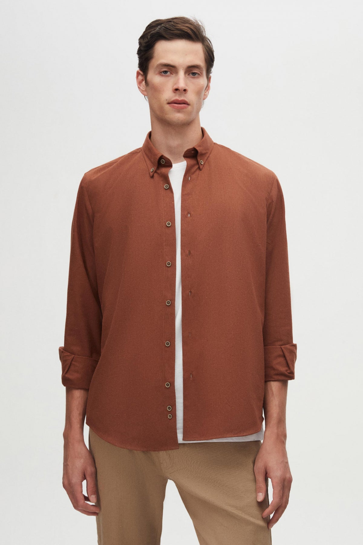 Ds Damat Regular Fit Plain Winter Flannel Shirt  - Brown