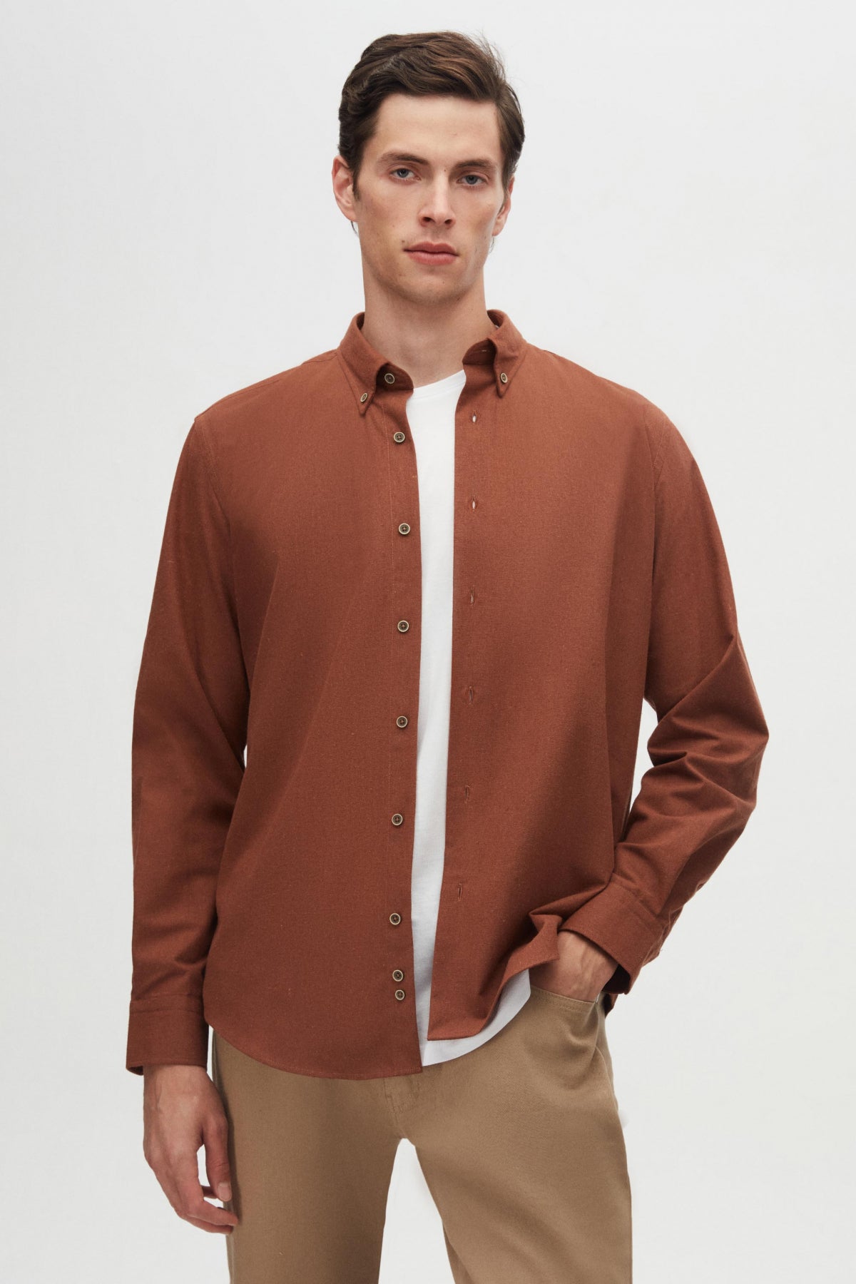 Ds Damat Regular Fit Plain Winter Flannel Shirt  - Brown