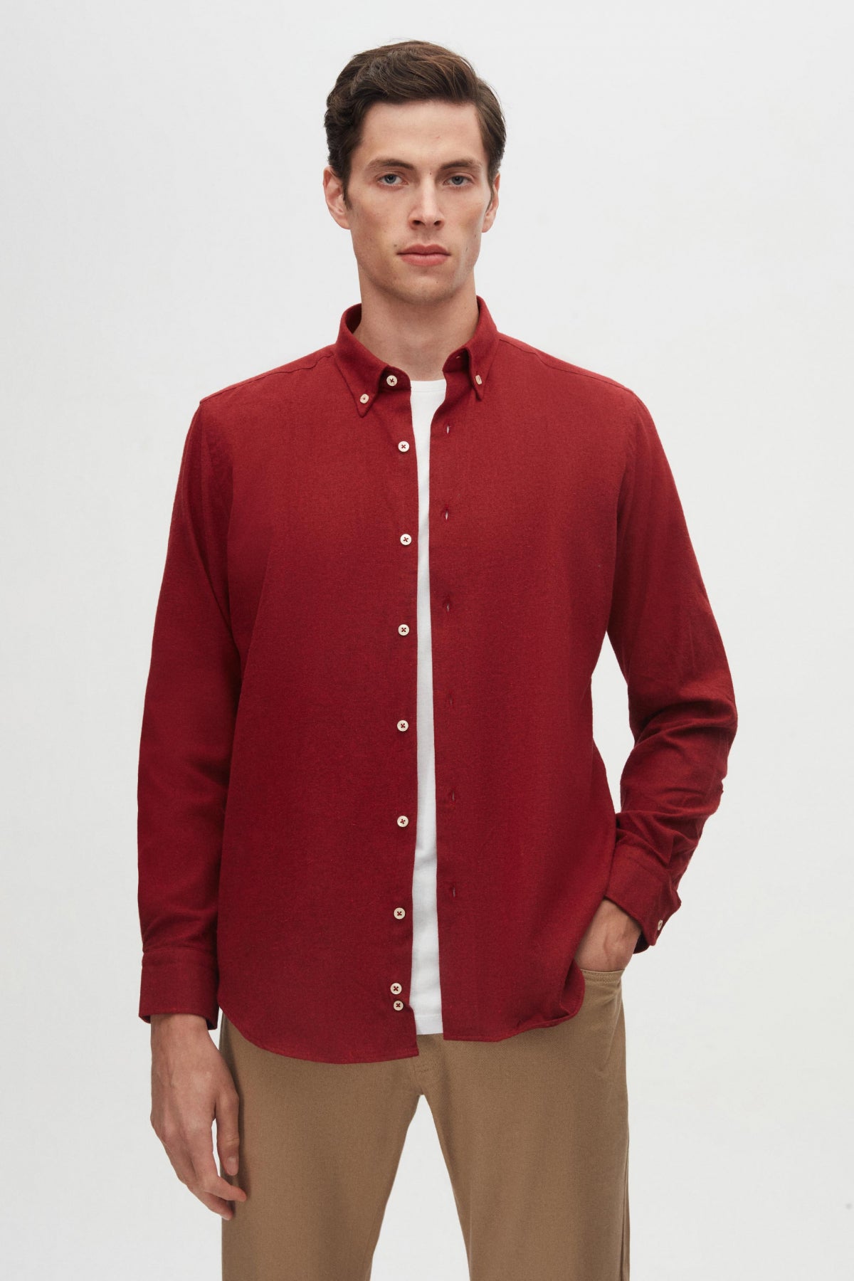 Ds Damat Regular Fit Plain Winter Flannel Shirt  - Burgundy