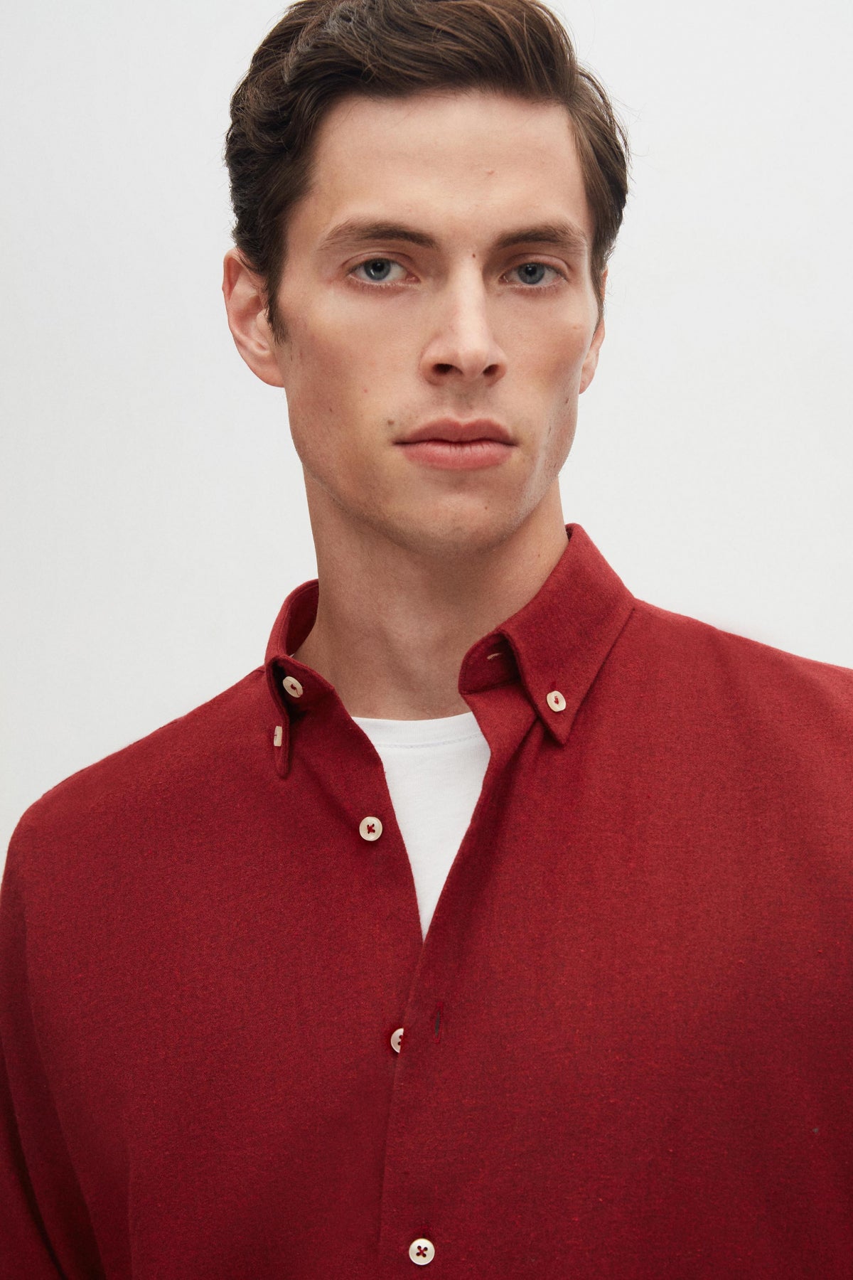 Ds Damat Regular Fit Plain Winter Flannel Shirt  - Burgundy
