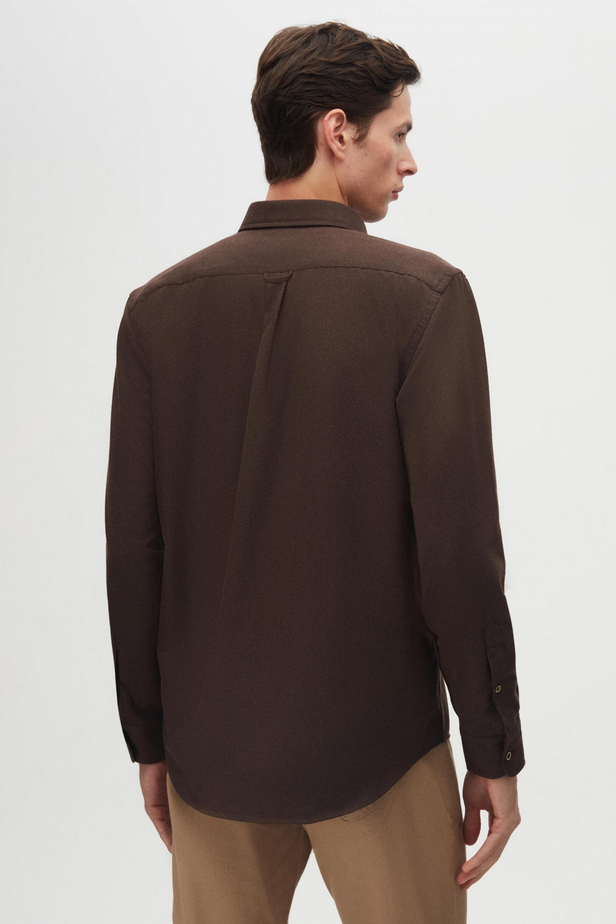 Ds Damat Regular Fit Plain Winter Flannel Shirt  - Dark Coffee