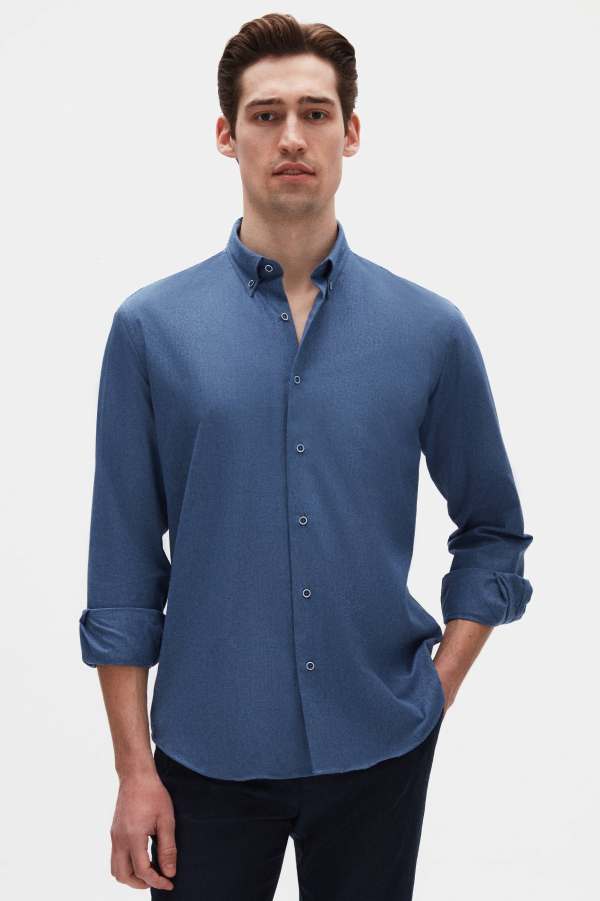 Ds Damat Regular Fit Plain Winter Flannel Shirt  - Indigo
