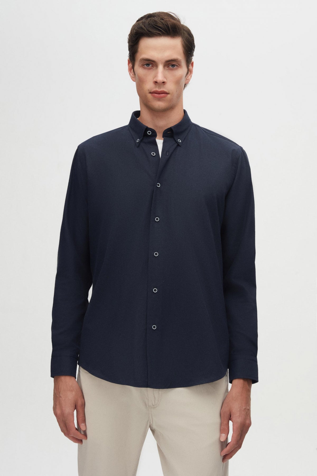 Ds Damat Regular Fit Plain Winter Flannel Shirt  - Navy Blue