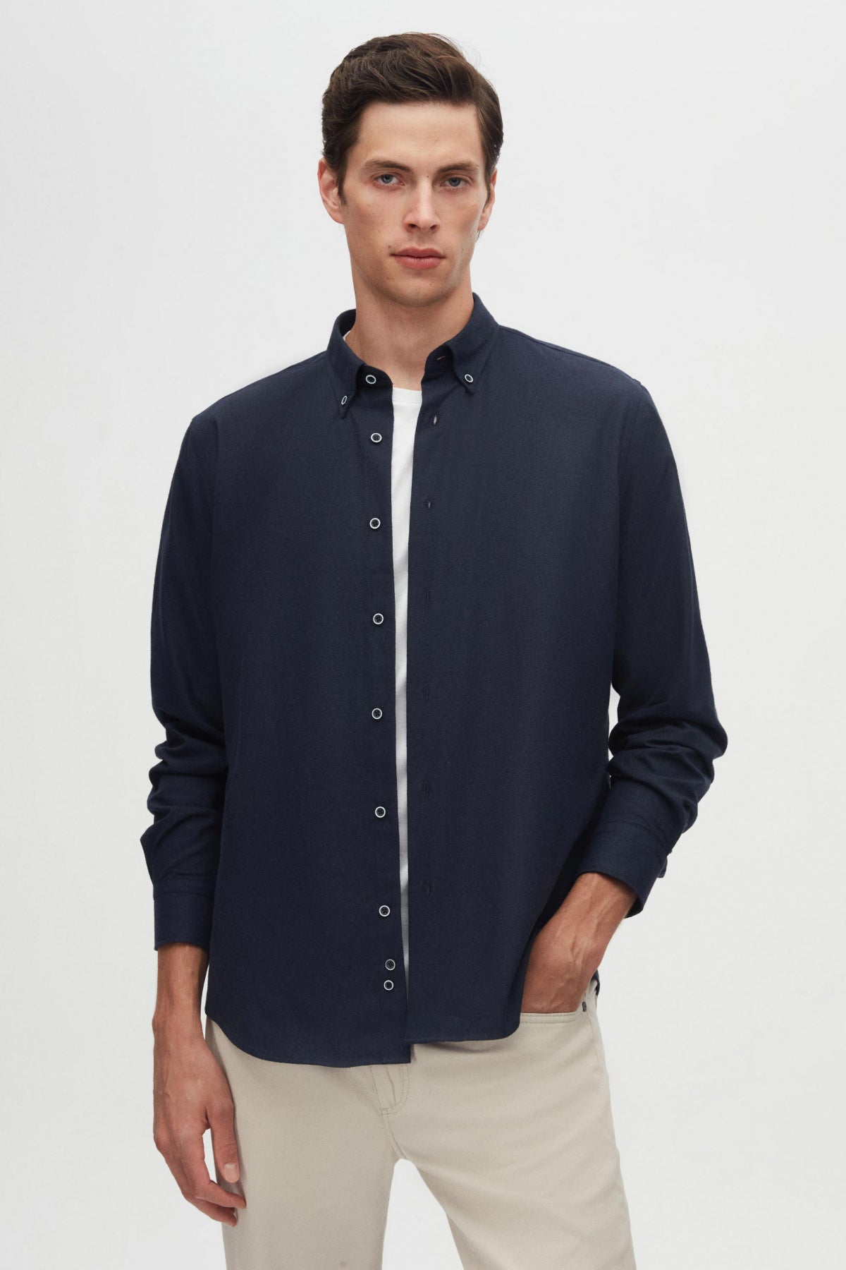 Ds Damat Regular Fit Plain Winter Flannel Shirt  - Navy Blue