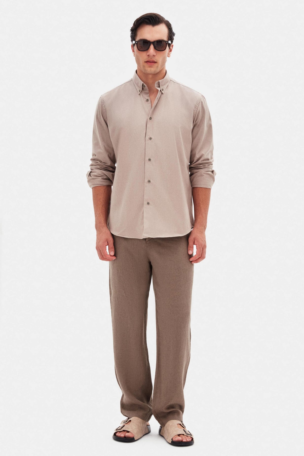 Ds Damat Regular Fit Plain Winter Flannel Shirt  - Taupe