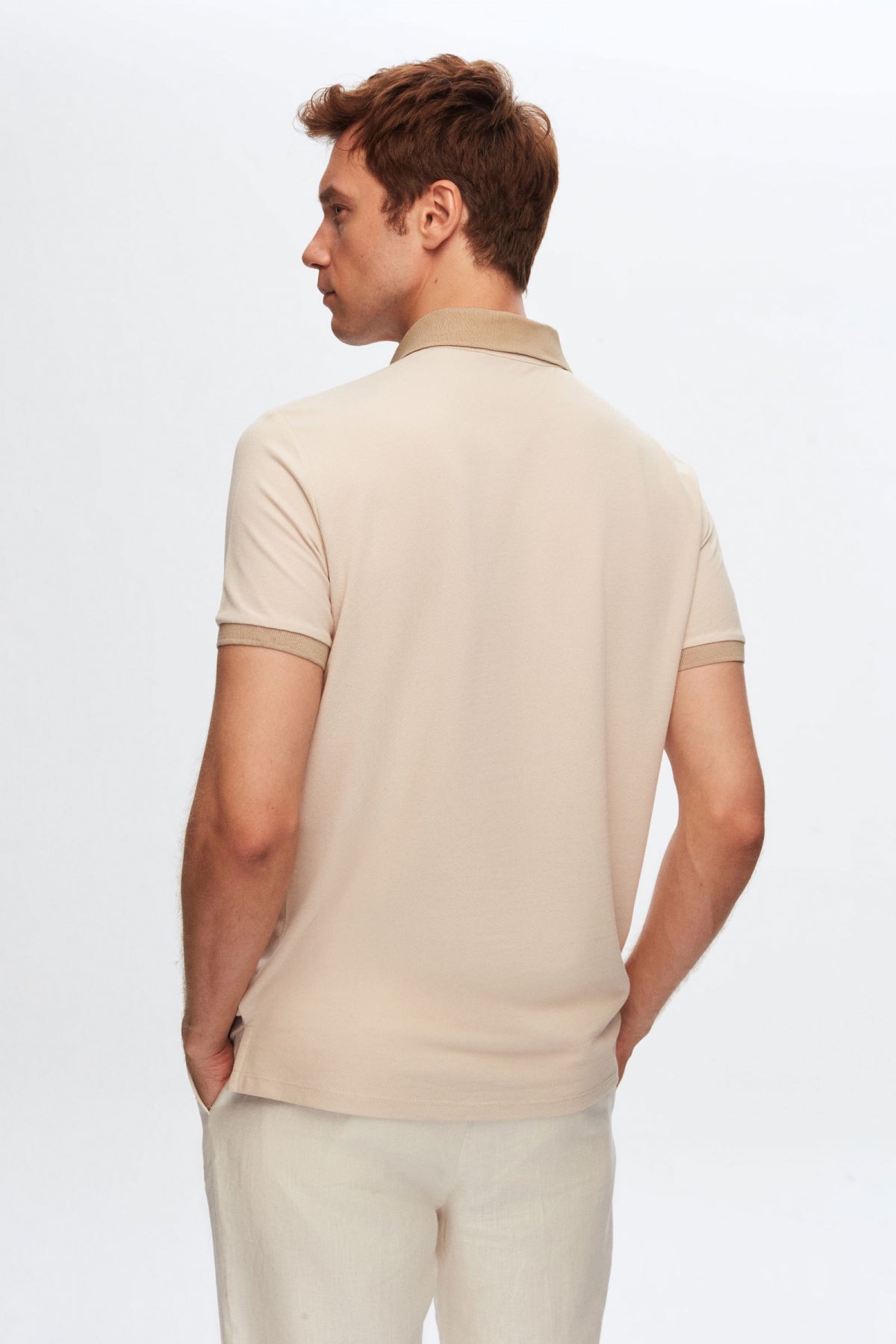 Ds Damat Regular Fit Polo Collar Embroidered Cotton Blend T-Shirt  - Beige