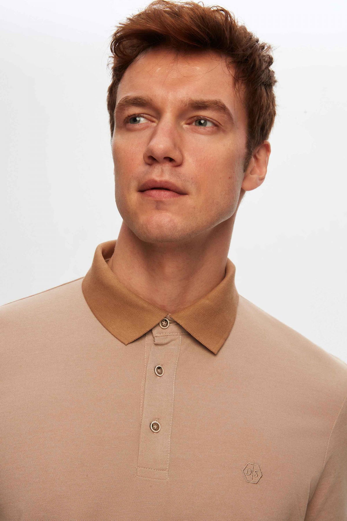 Ds Damat Regular Fit Polo Collar Embroidered Cotton Blend T-Shirt  - Beige