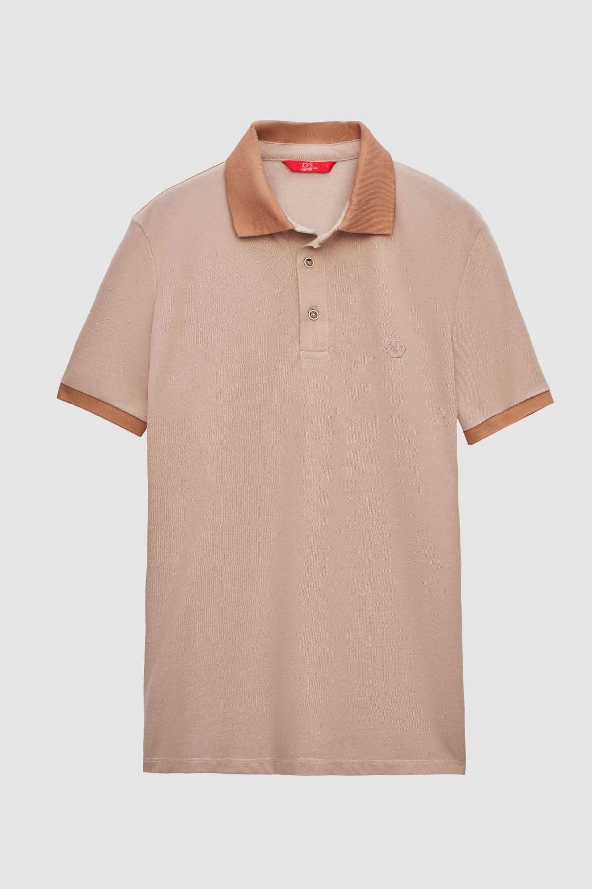 Ds Damat Regular Fit Polo Collar Embroidered Cotton Blend T-Shirt  - Beige