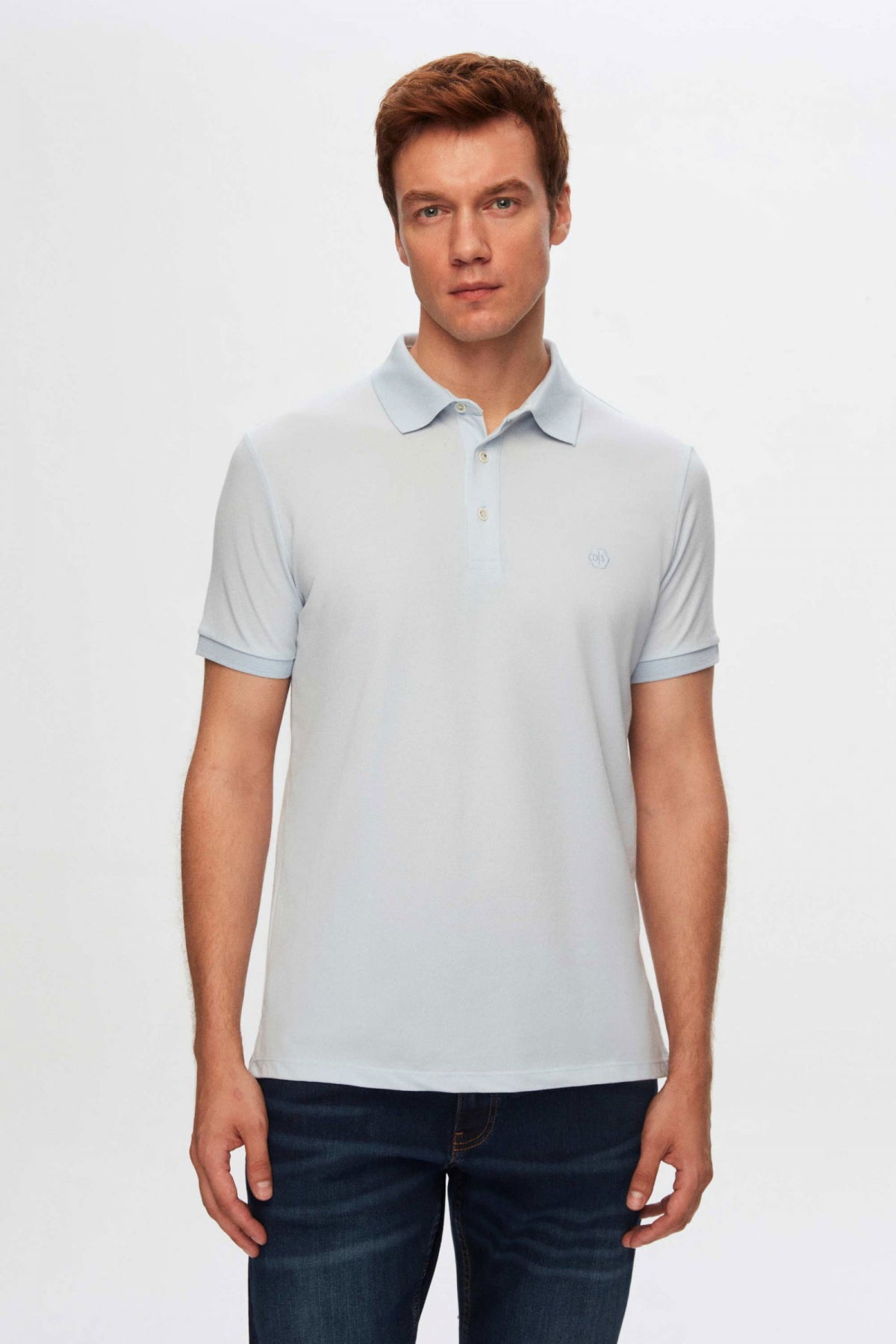 Ds Damat Regular Fit Polo Collar Embroidered Cotton Blend T-Shirt  - Blue