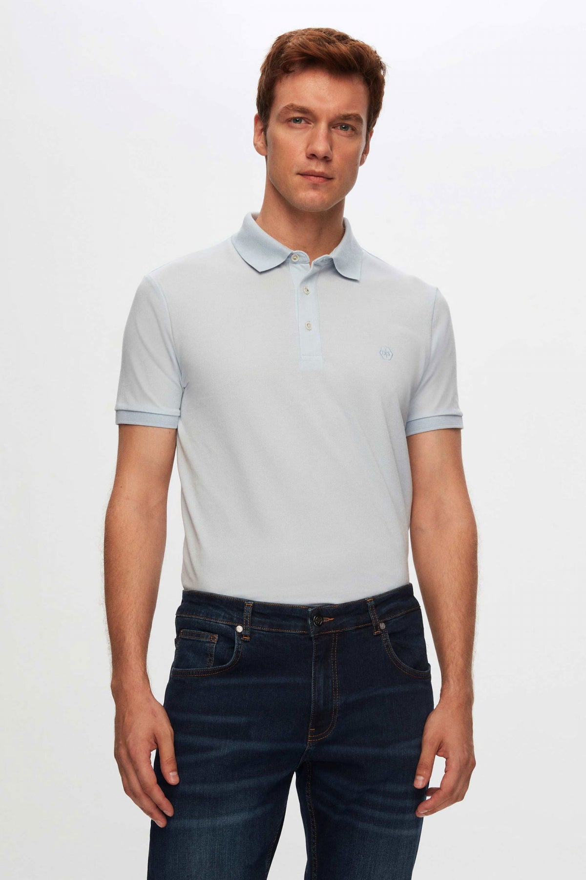 Ds Damat Regular Fit Polo Collar Embroidered Cotton Blend T-Shirt  - Blue