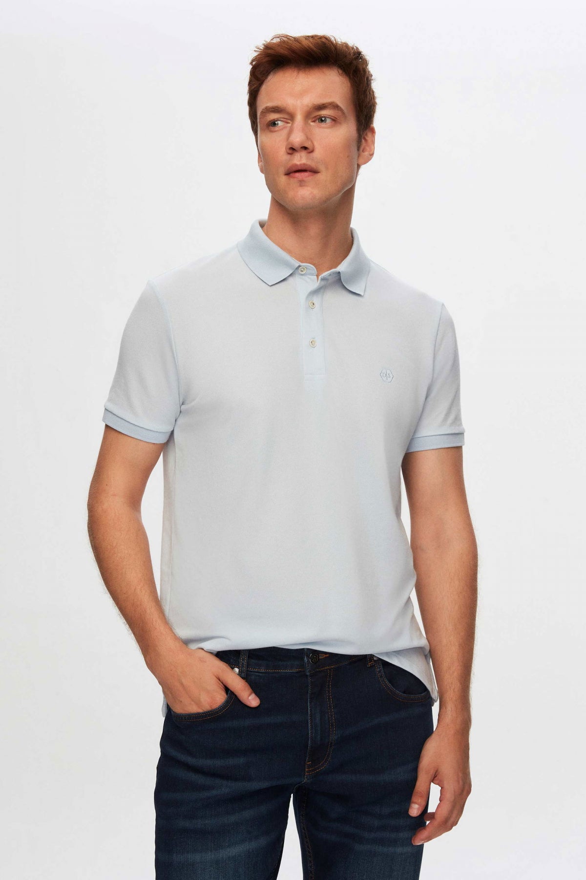 Ds Damat Regular Fit Polo Collar Embroidered Cotton Blend T-Shirt  - Blue