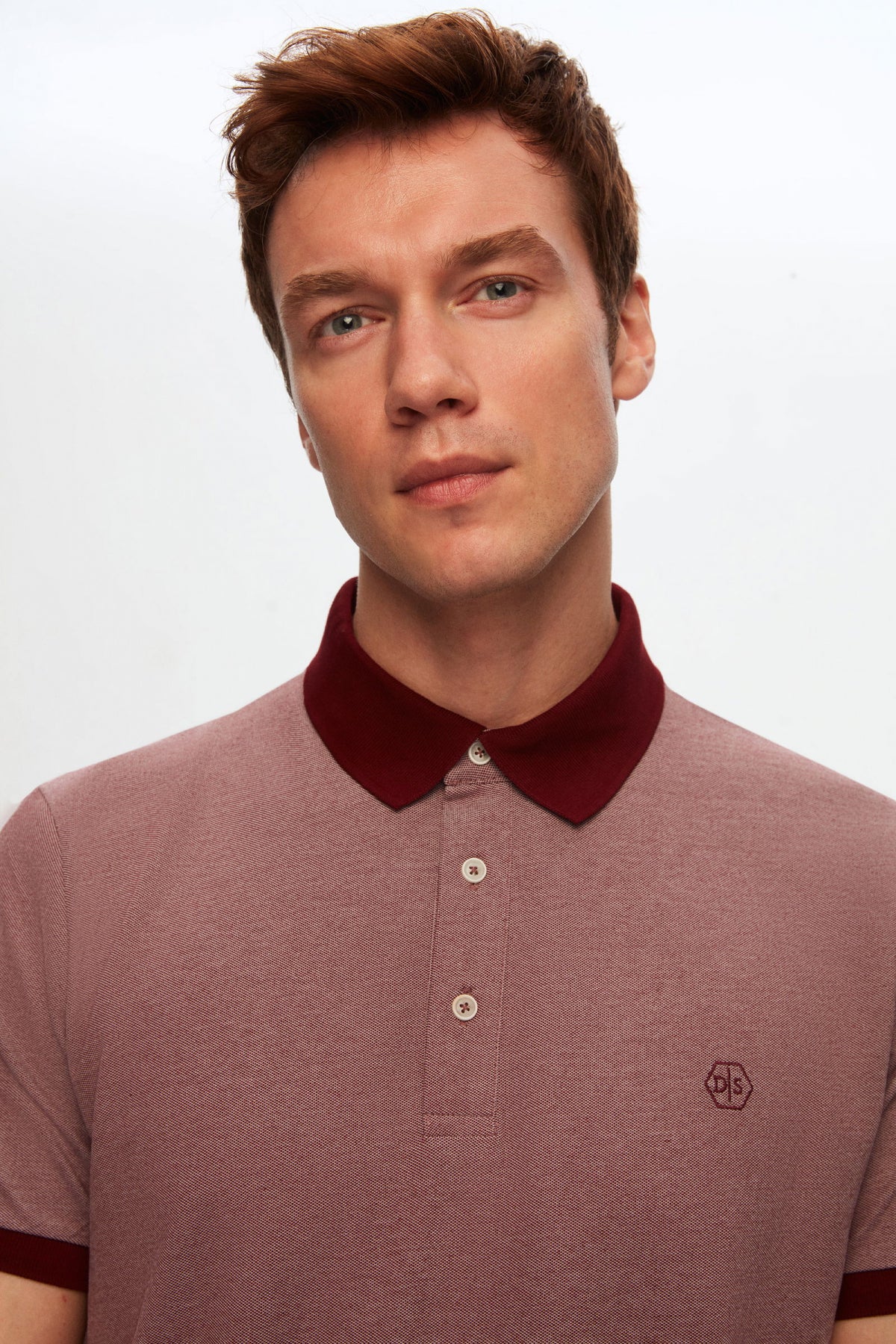 Ds Damat Regular Fit Polo Collar Embroidered Cotton Blend T-Shirt  - Burgundy