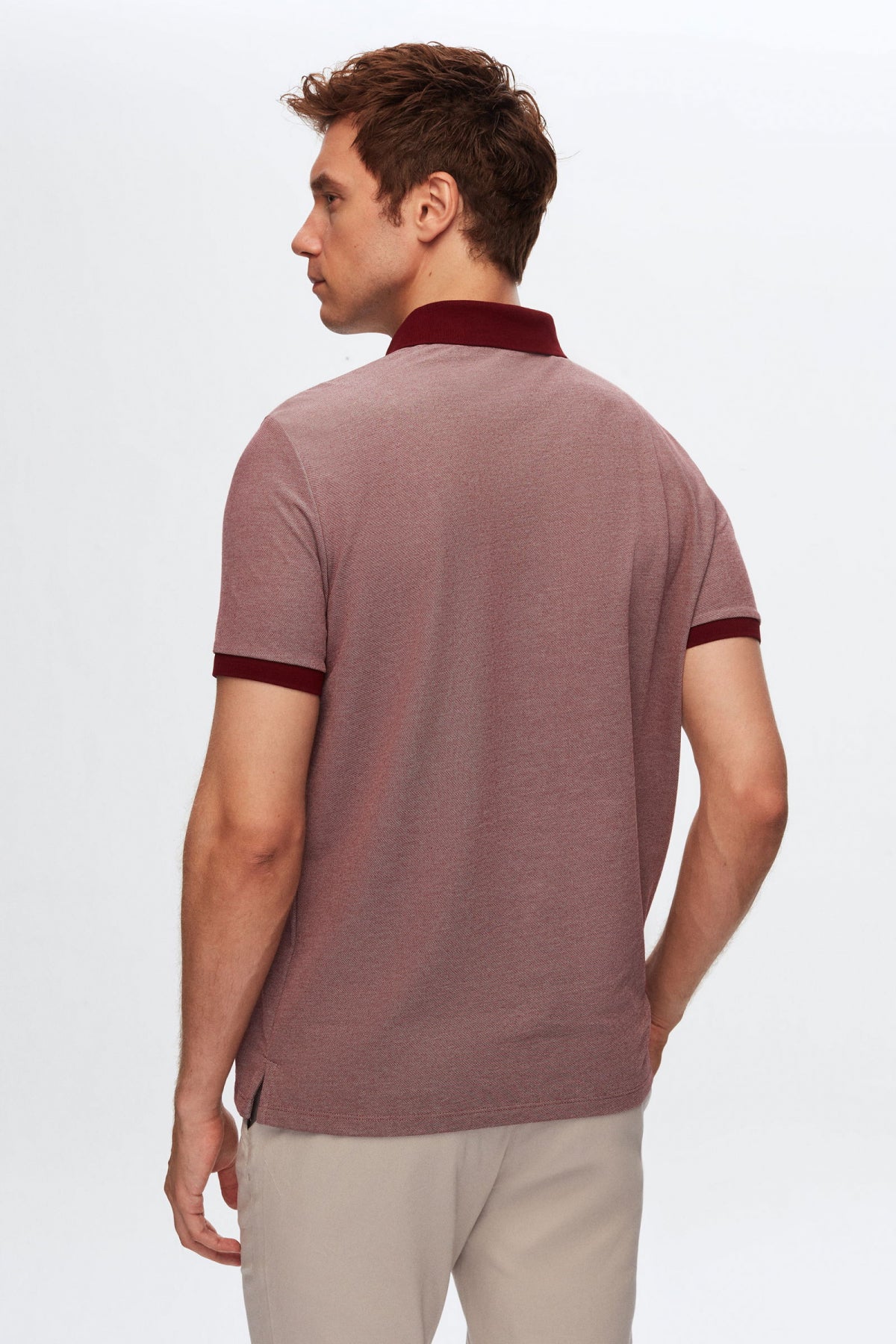 Ds Damat Regular Fit Polo Collar Embroidered Cotton Blend T-Shirt  - Burgundy
