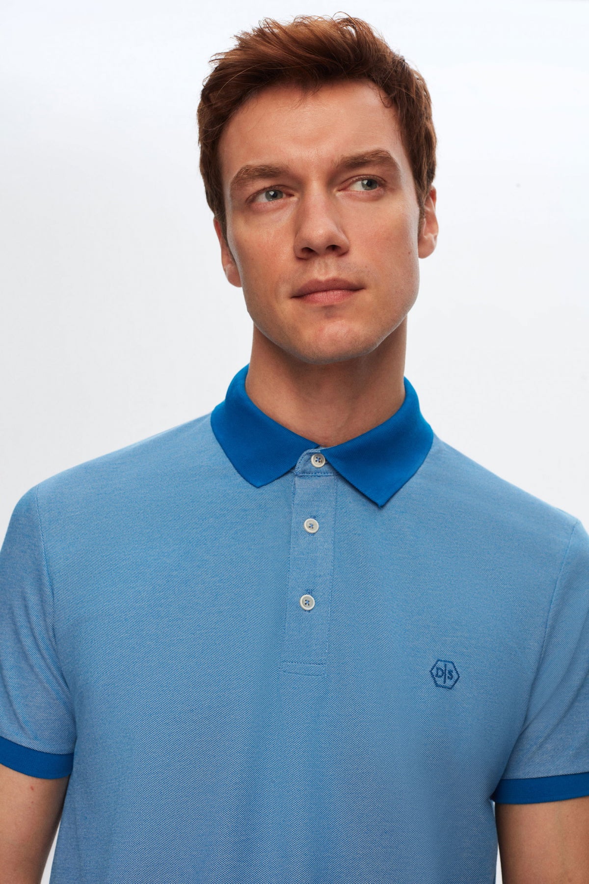 Ds Damat Regular Fit Polo Collar Embroidered Cotton Blend T-Shirt  - Cobalt Blue