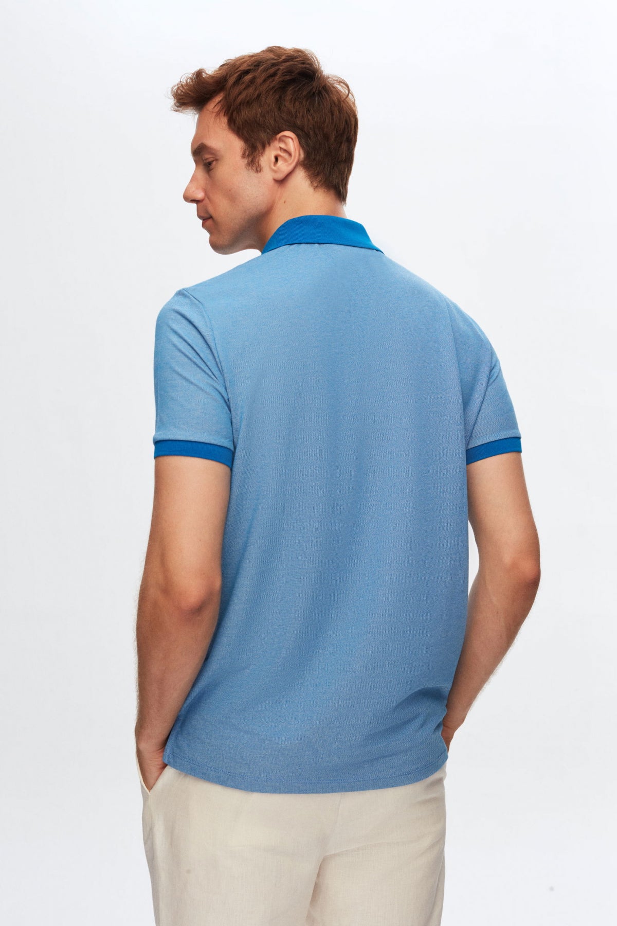 Ds Damat Regular Fit Polo Collar Embroidered Cotton Blend T-Shirt  - Cobalt Blue