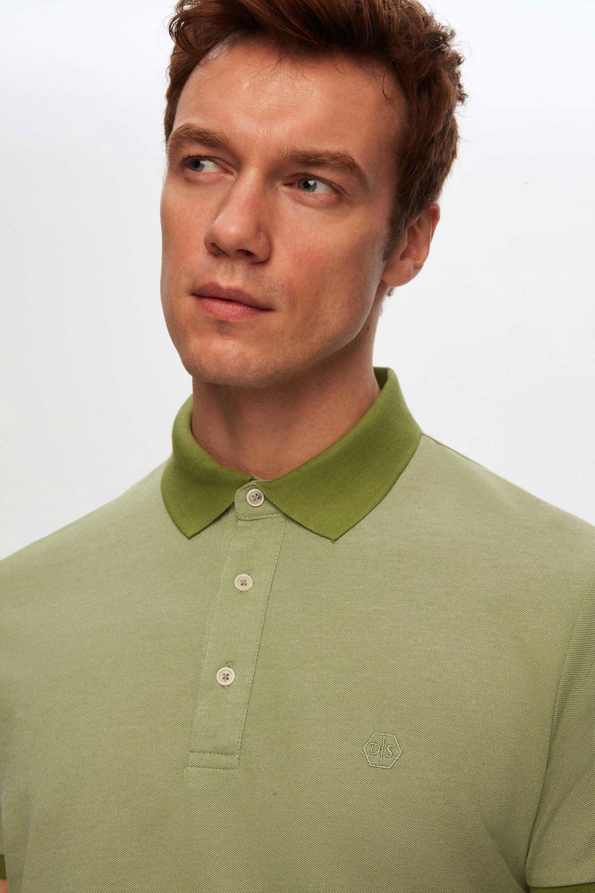 Ds Damat Regular Fit Polo Collar Embroidered Cotton Blend T-Shirt  - Green