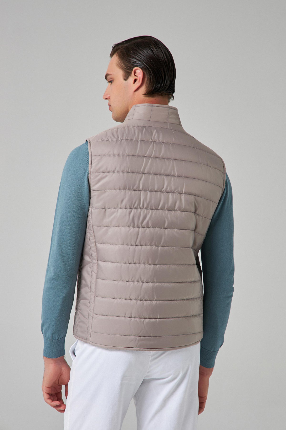 Ds Damat Regular Fit Stand Collar Fiber-Filled Seasonal Zippered Vest Jacket  - Gray