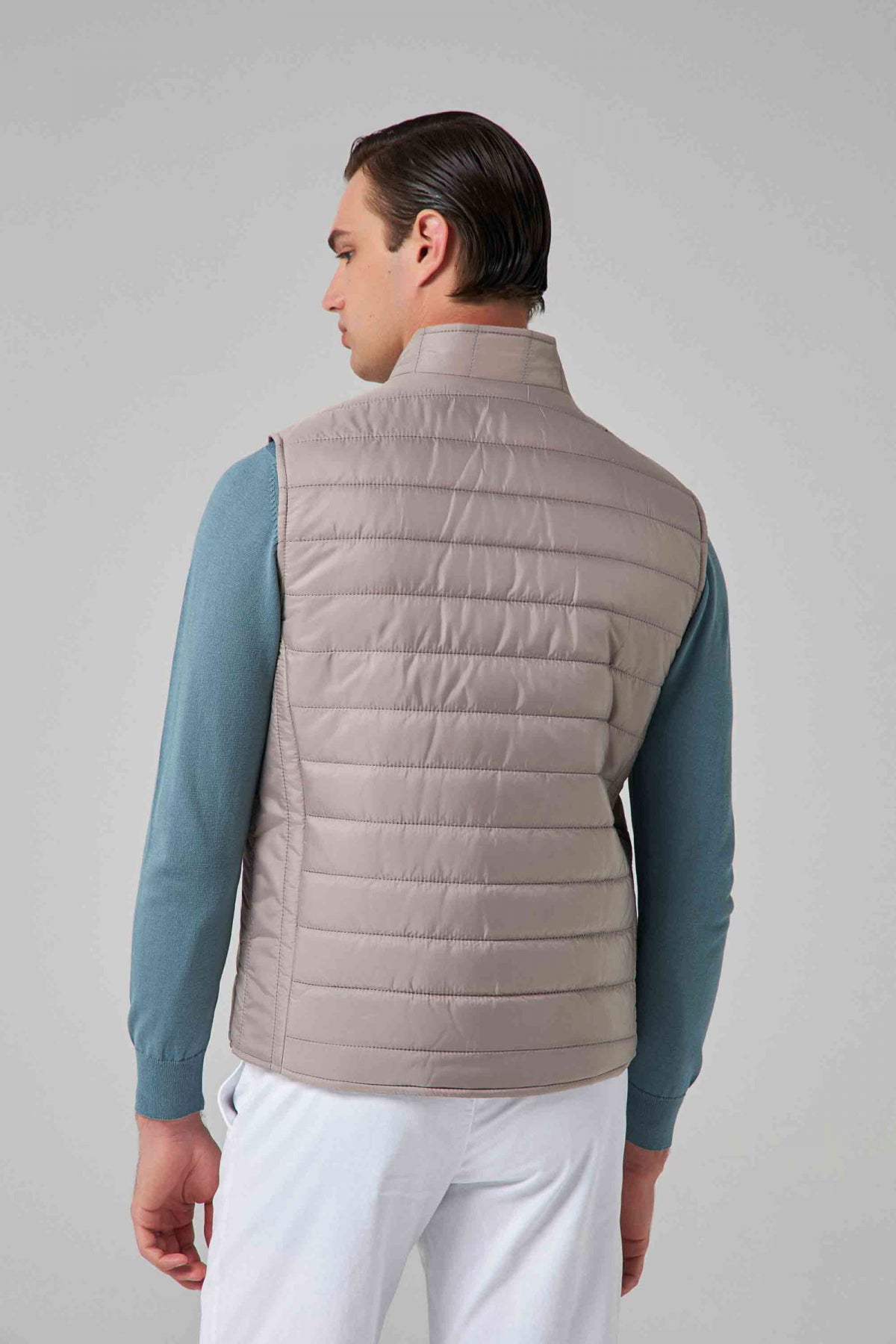 Ds Damat Regular Fit Stand Collar Fiber-Filled Seasonal Zippered Vest Jacket  - Gray