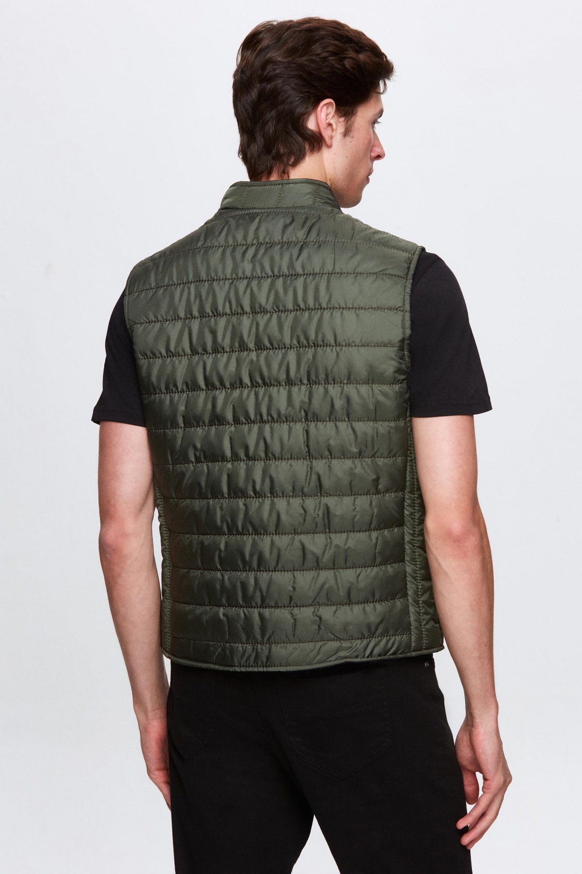 Ds Damat Regular Fit Stand Collar Fiber-Filled Seasonal Zippered Vest Jacket  - Khaki