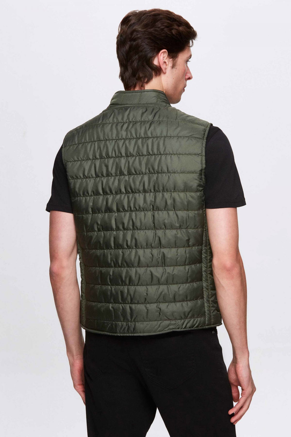 Ds Damat Regular Fit Stand Collar Fiber-Filled Seasonal Zippered Vest Jacket  - Khaki