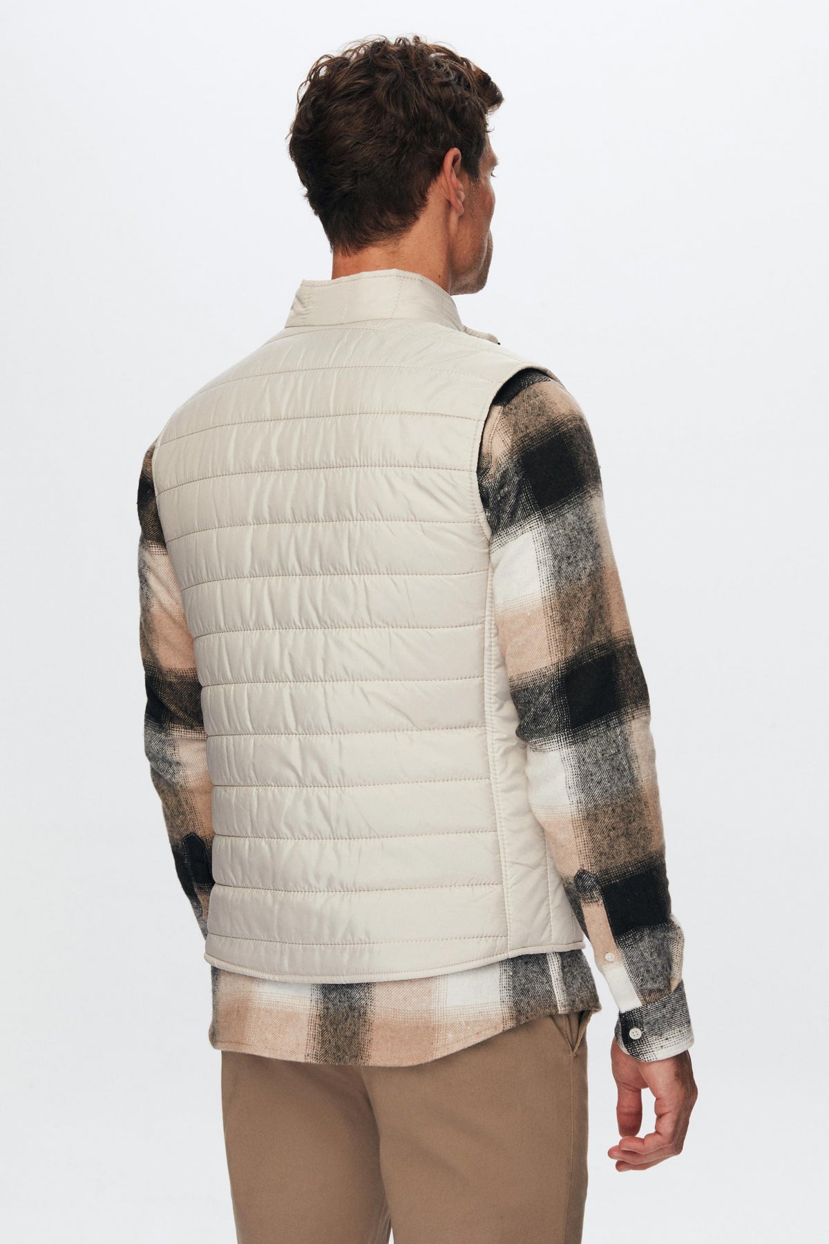 Ds Damat Regular Fit Stand Collar Fiber-Filled Seasonal Zippered Vest Jacket  - Stone