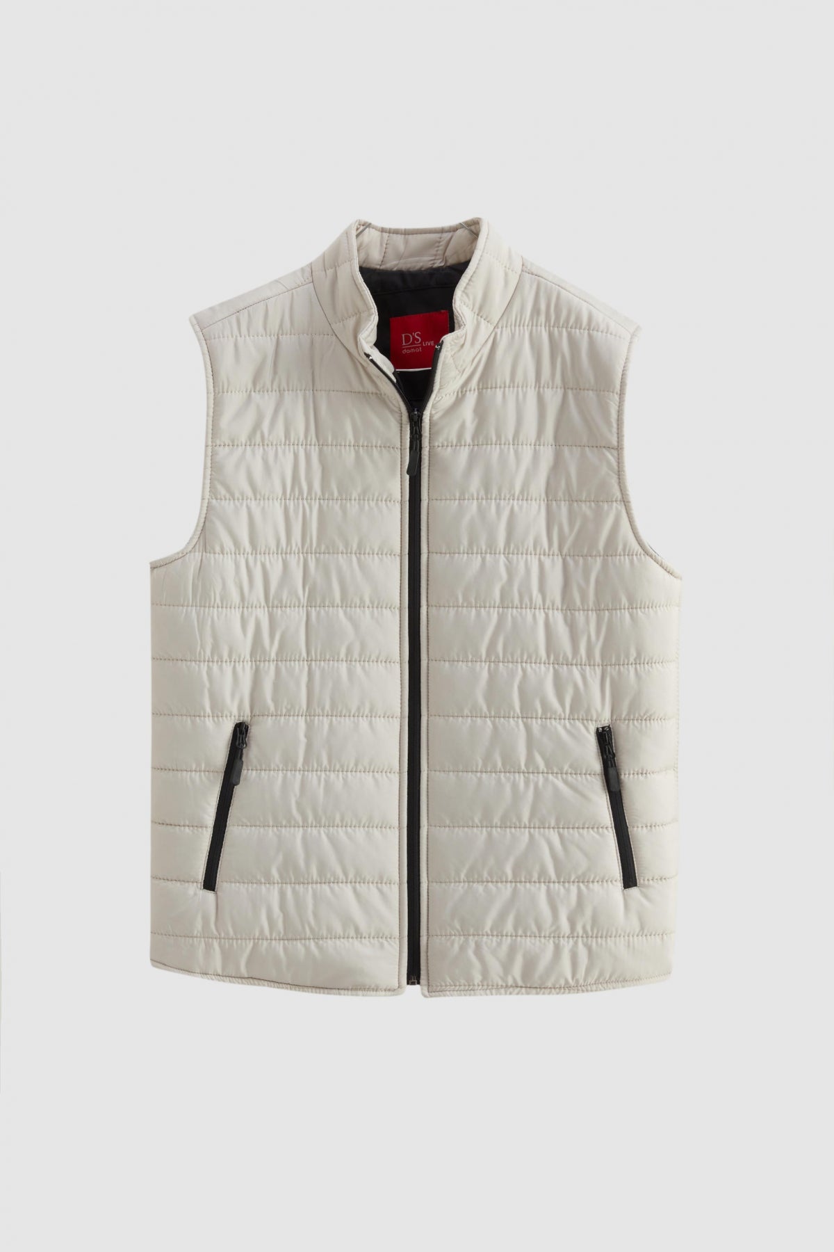 Ds Damat Regular Fit Stand Collar Fiber-Filled Seasonal Zippered Vest Jacket  - Stone