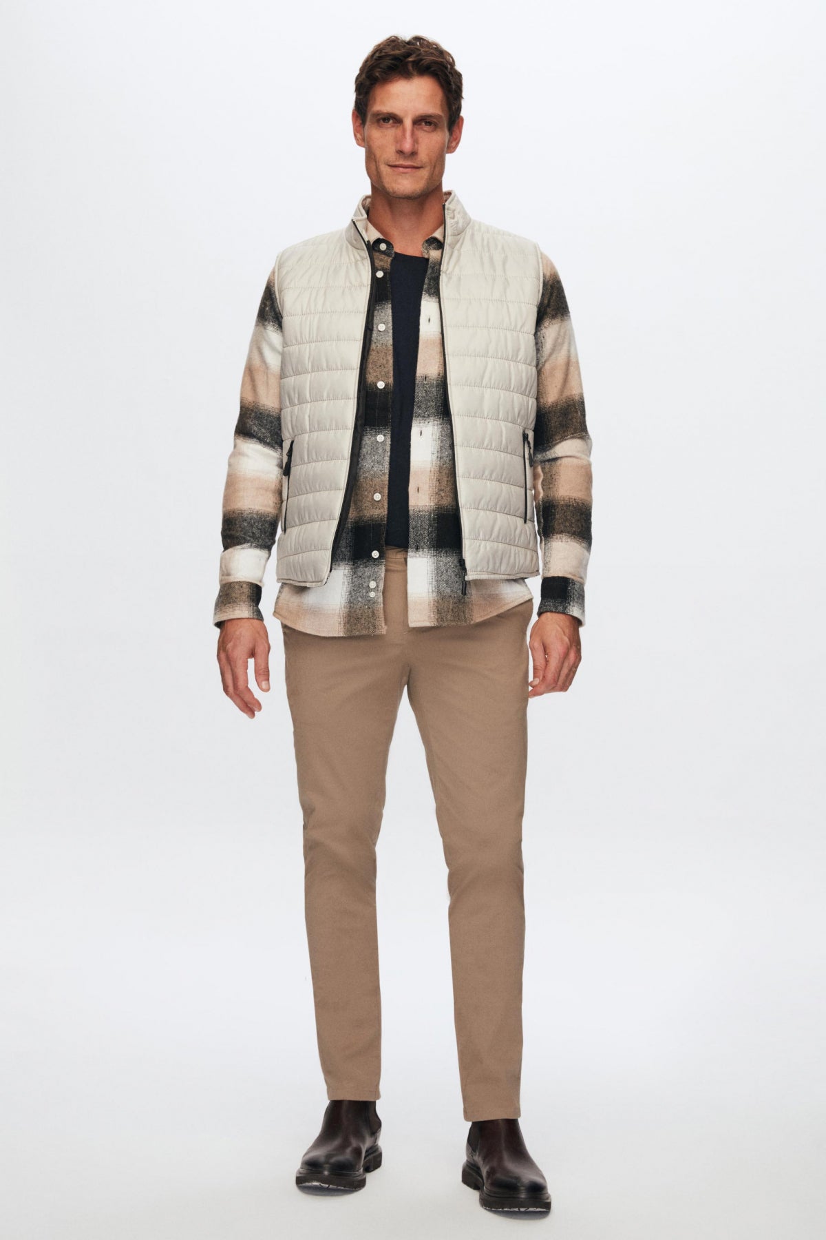 Ds Damat Regular Fit Stand Collar Fiber-Filled Seasonal Zippered Vest Jacket  - Stone