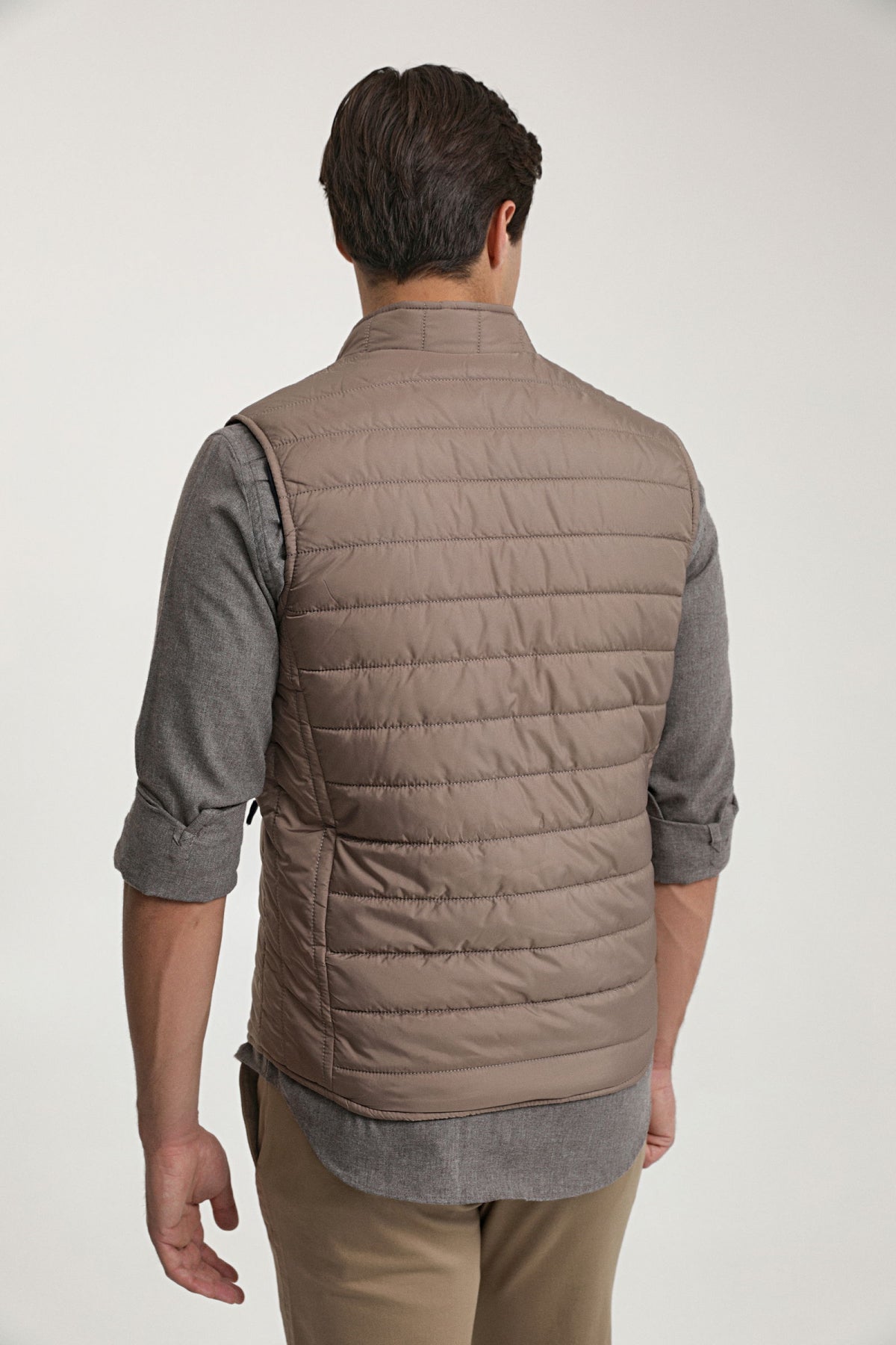 Ds Damat Regular Fit Stand Collar Fiber-Filled Seasonal Zippered Vest Jacket  - Taupe