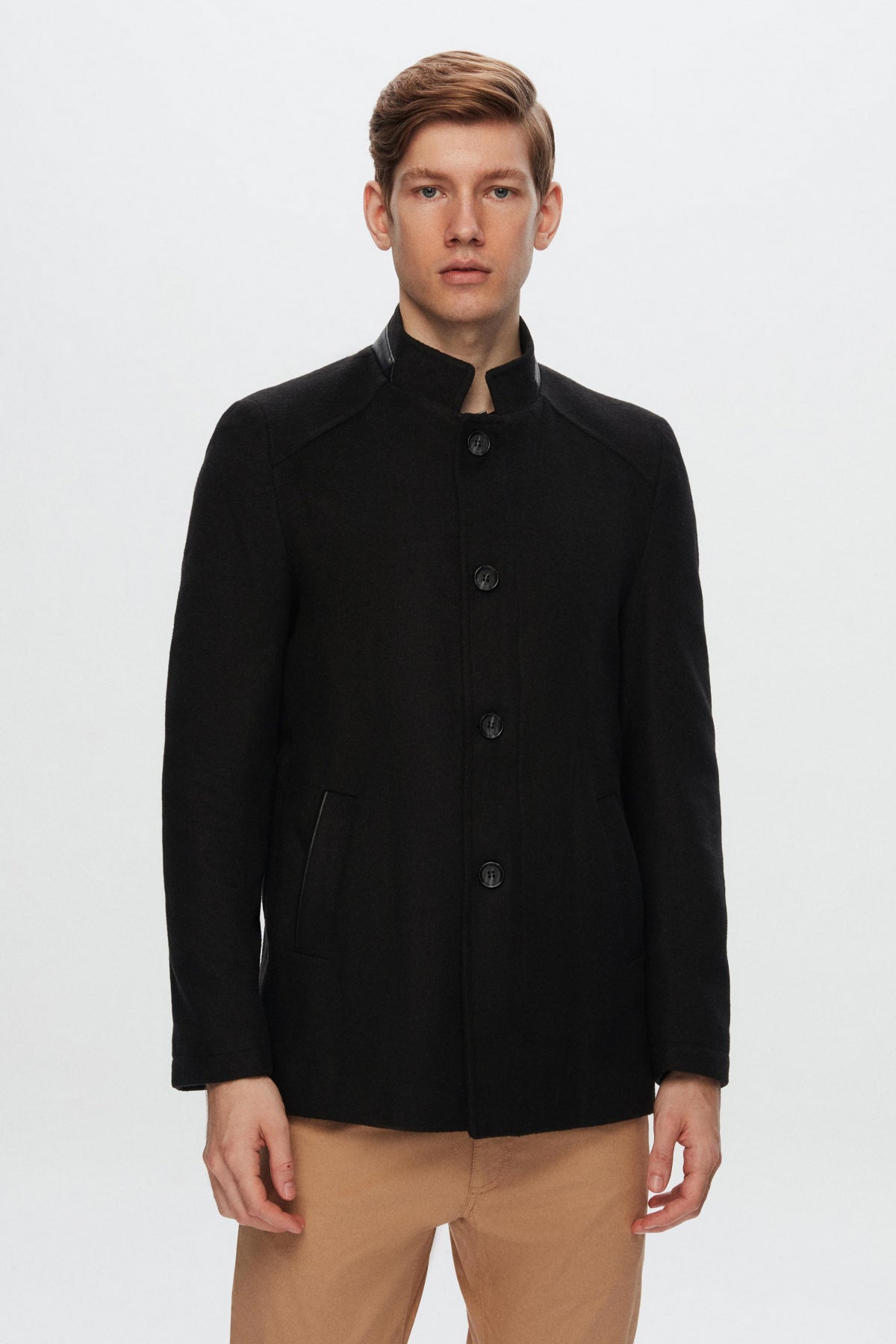 Ds Damat Regular Fit Stand Collar Wool Coat  - Black