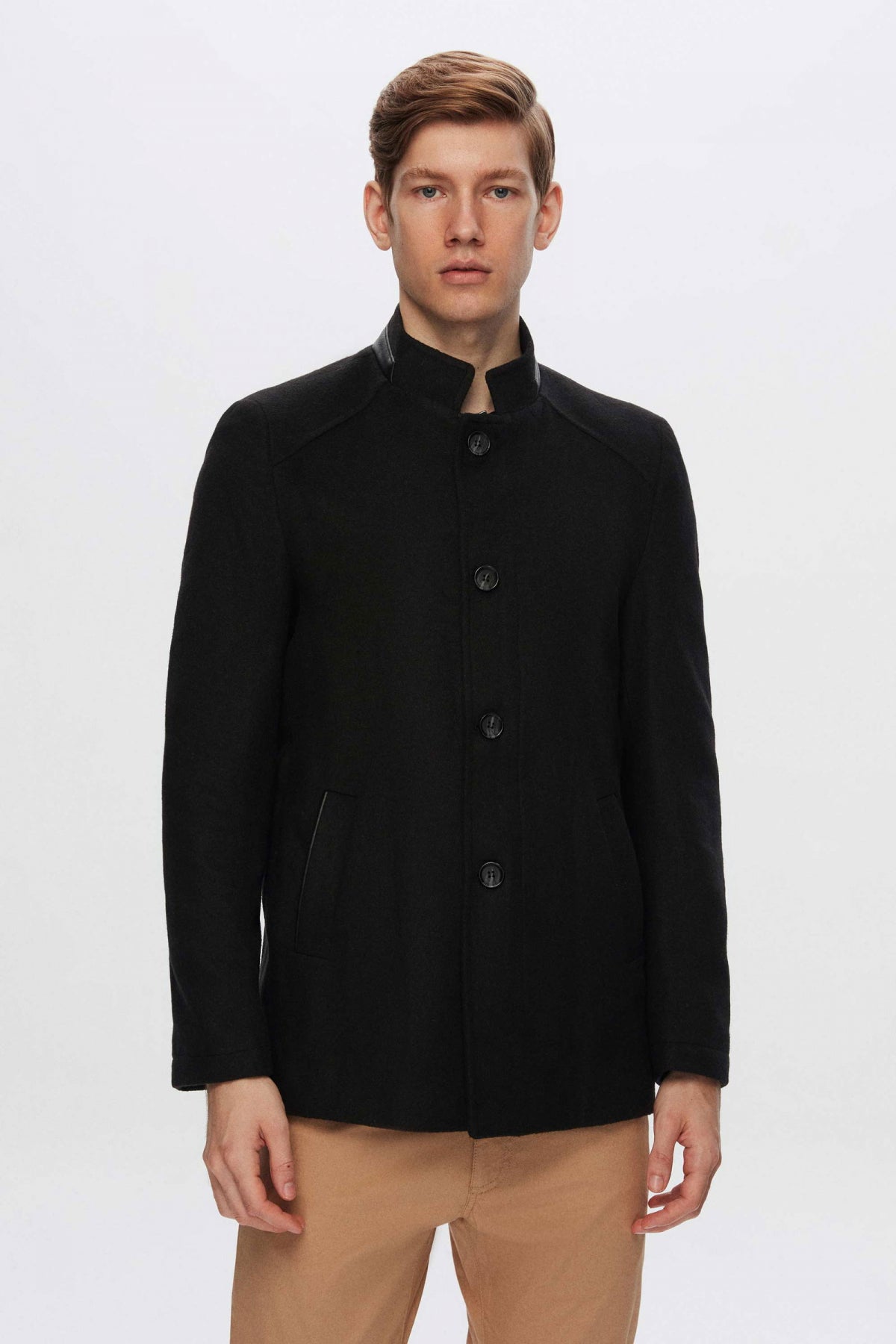 Ds Damat Regular Fit Stand Collar Wool Coat  - Black
