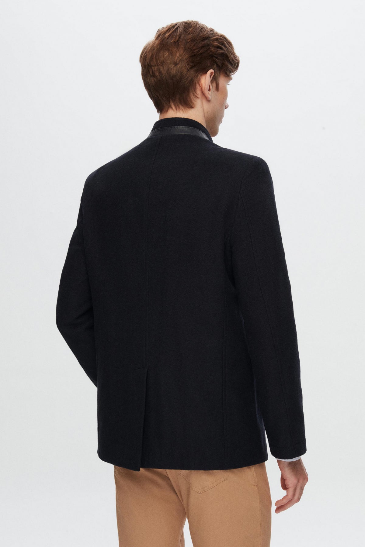 Ds Damat Regular Fit Stand Collar Wool Coat  - Navy Blue