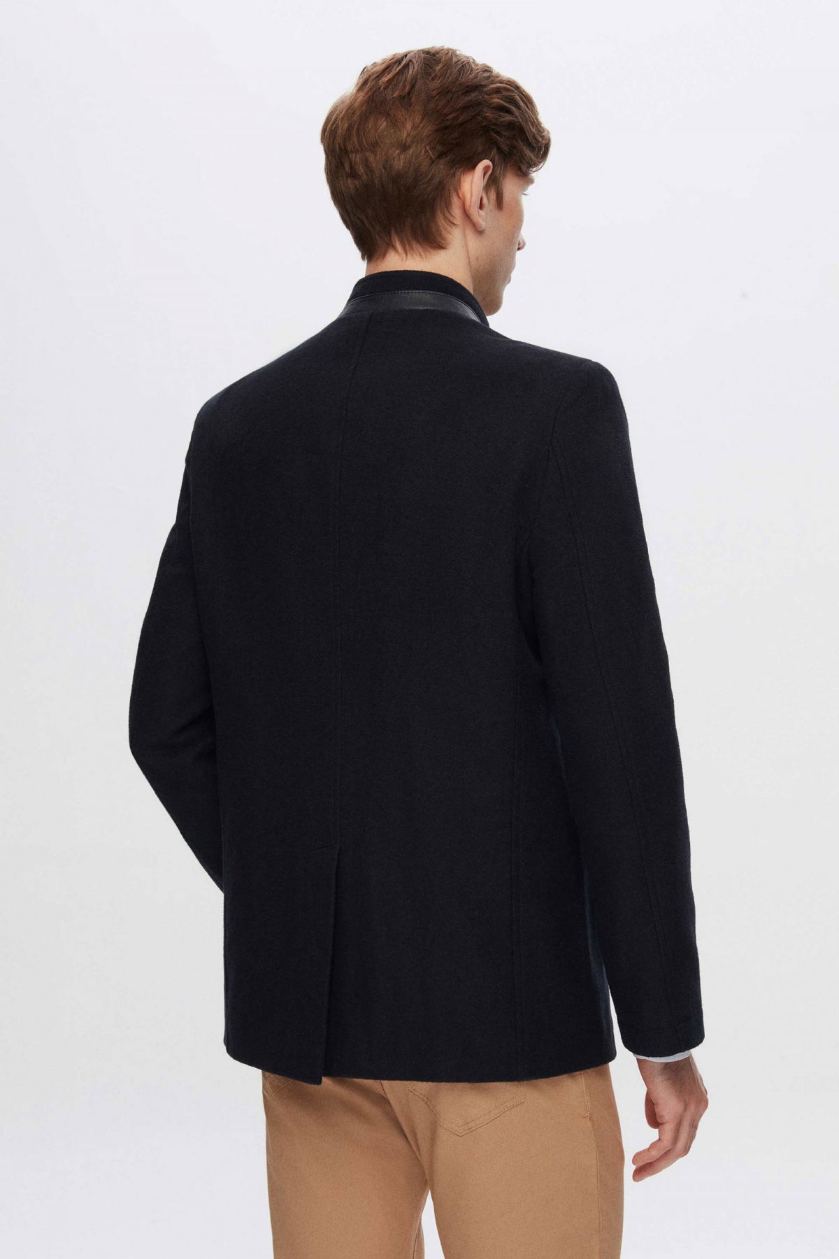 Ds Damat Regular Fit Stand Collar Wool Coat  - Navy Blue