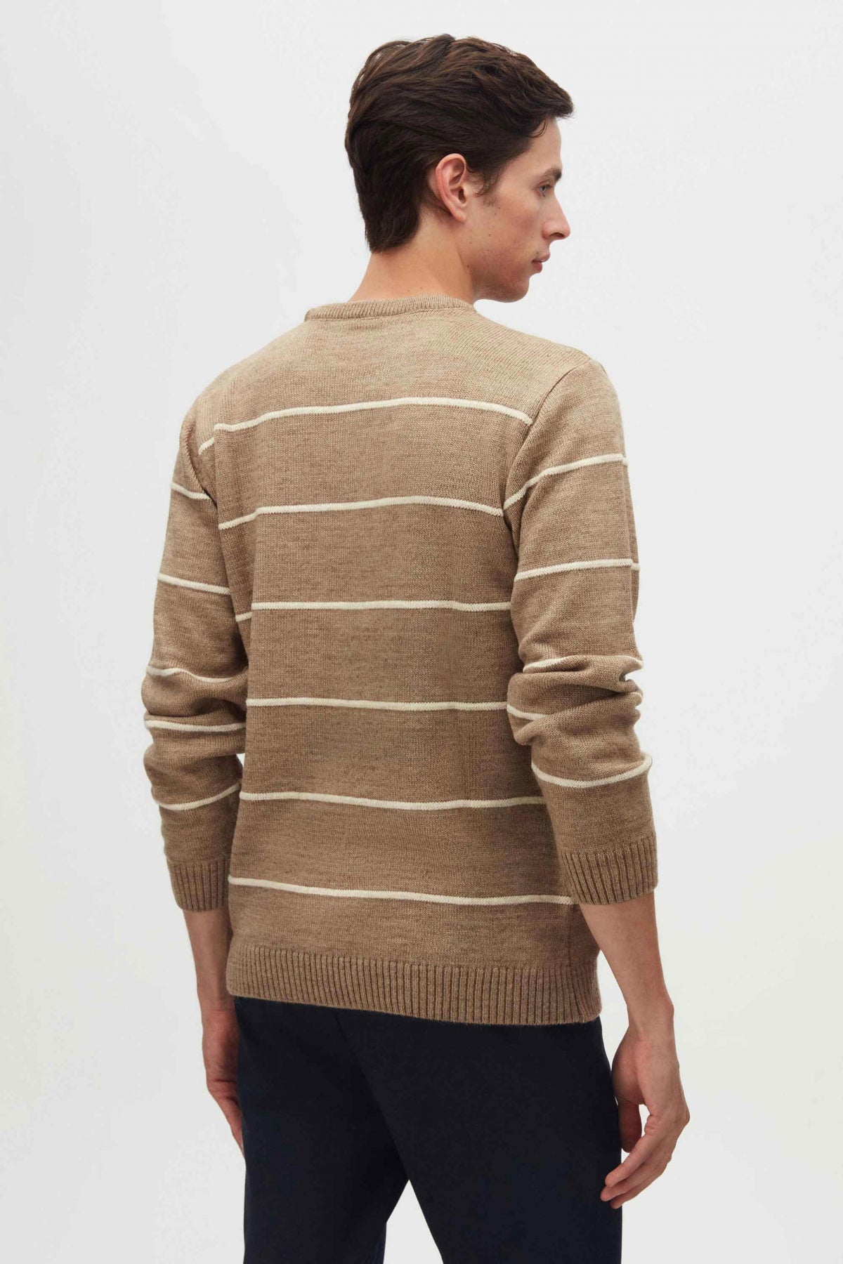 Ds Damat Regular Fit Striped Anti-Pilling Crew Neck Knit Sweater  - Taupe