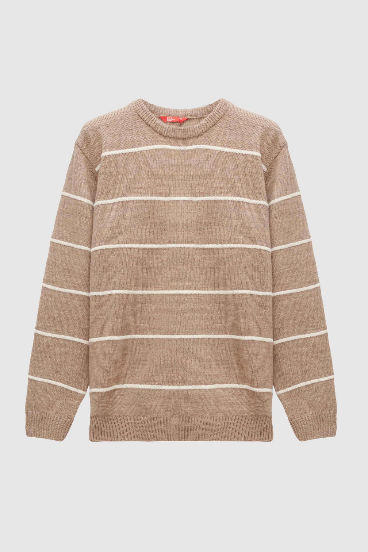 Ds Damat Regular Fit Striped Anti-Pilling Crew Neck Knit Sweater  - Taupe