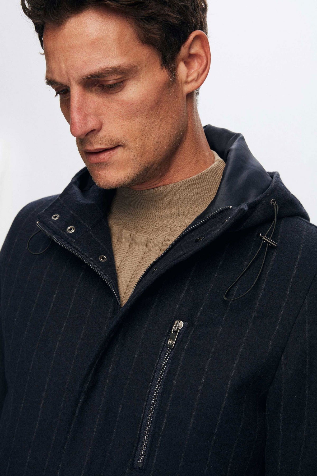 Ds Damat Regular Fit Striped Wool Hooded Coat  - Navy Blue