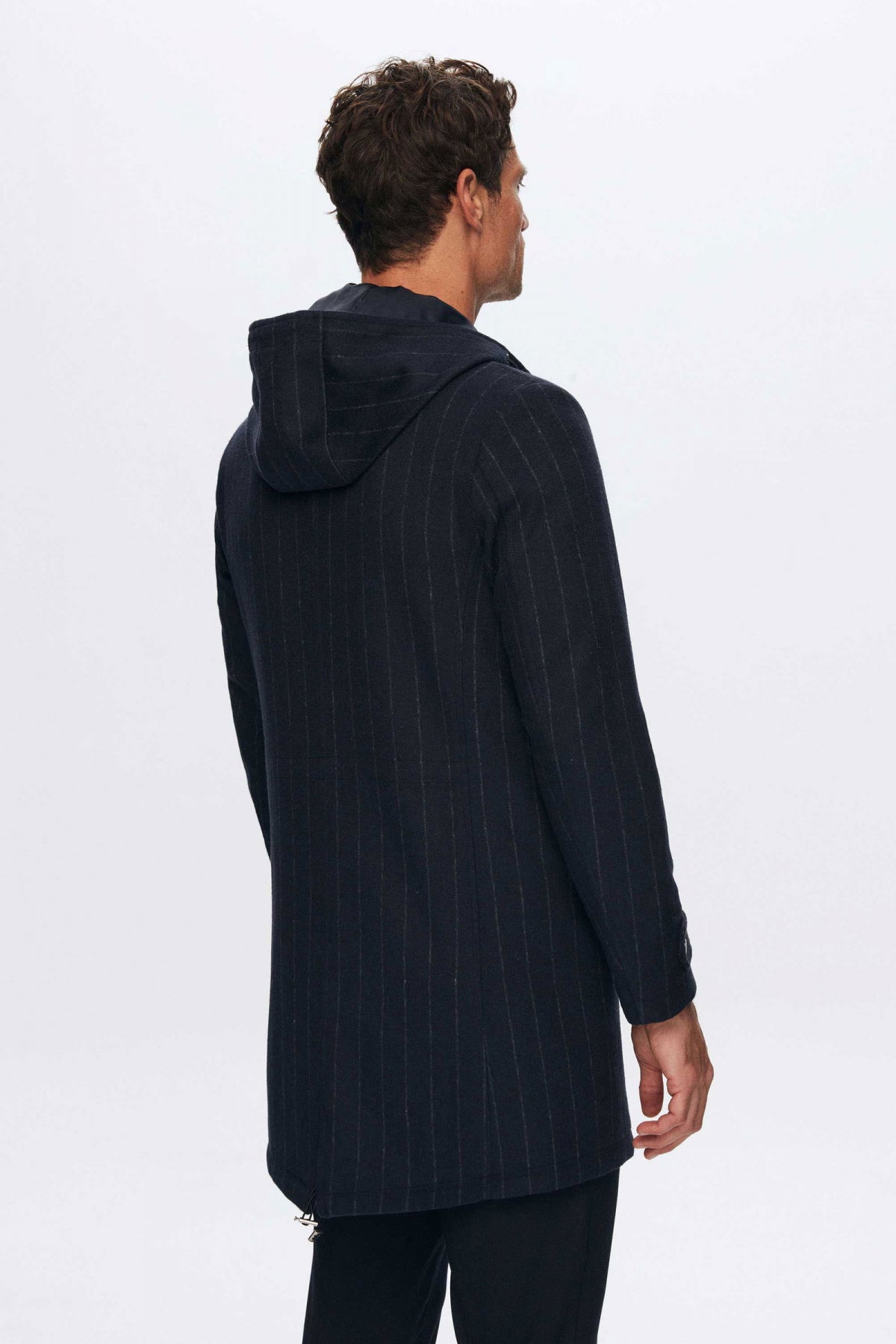 Ds Damat Regular Fit Striped Wool Hooded Coat  - Navy Blue