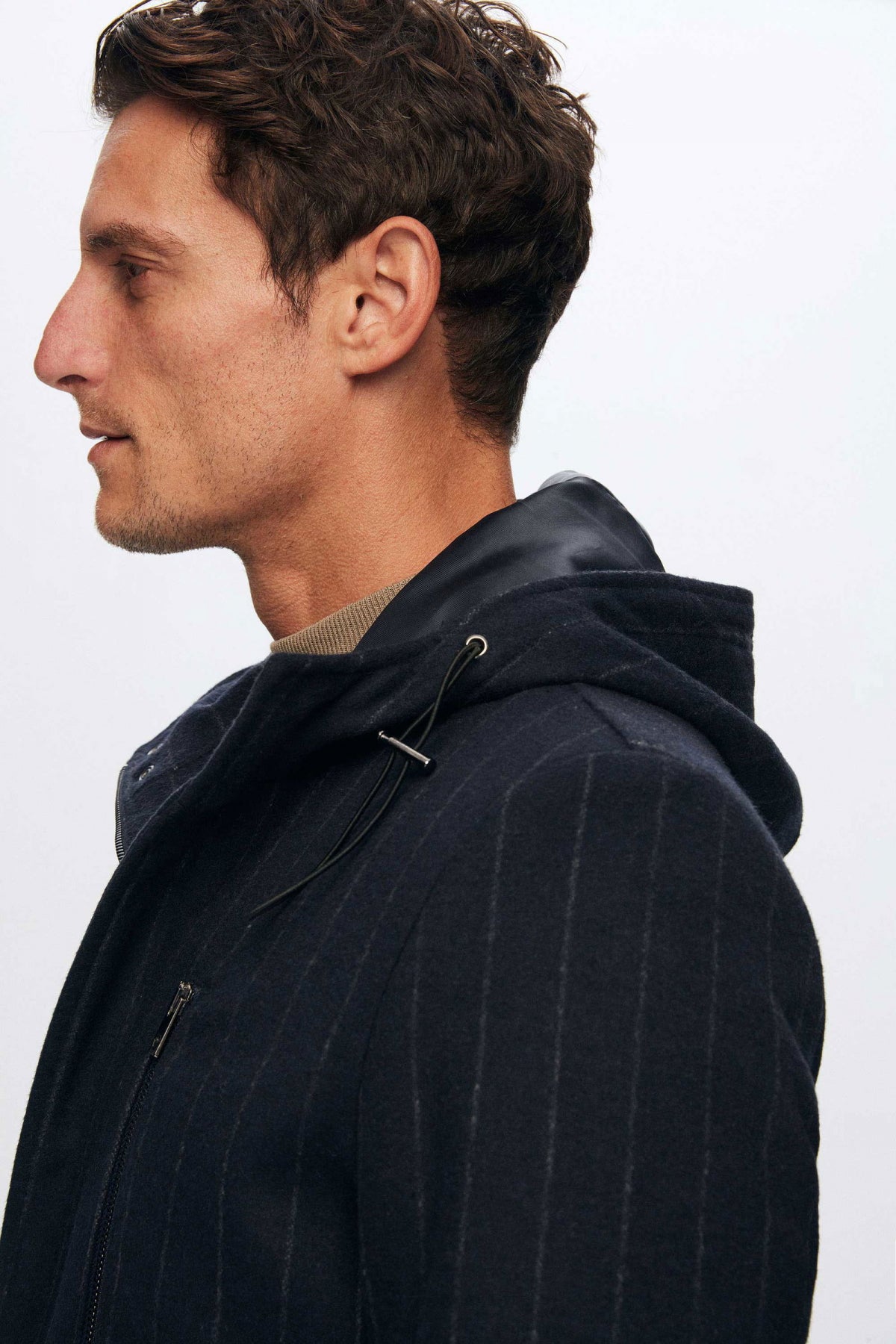 Ds Damat Regular Fit Striped Wool Hooded Coat  - Navy Blue