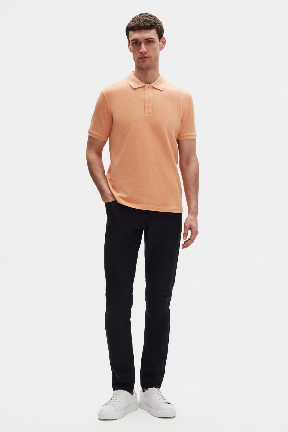 Ds Damat Regular Fit Textured 100% Cotton Wrinkle-Resistant Polo Collar Embroidered T-Shirt  - Apricot