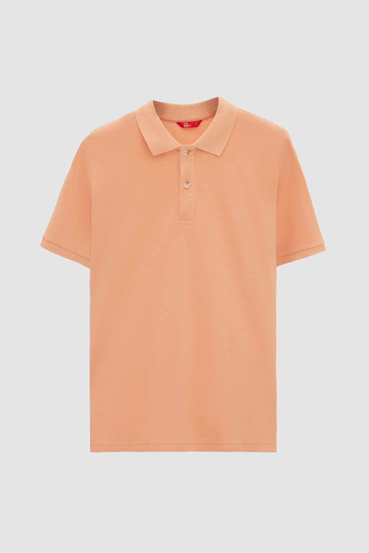 Ds Damat Regular Fit Textured 100% Cotton Wrinkle-Resistant Polo Collar Embroidered T-Shirt  - Apricot