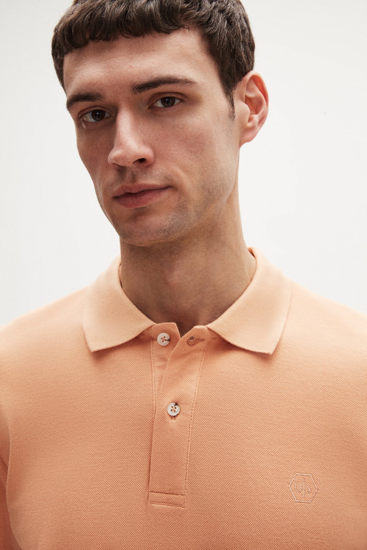 Ds Damat Regular Fit Textured 100% Cotton Wrinkle-Resistant Polo Collar Embroidered T-Shirt  - Apricot