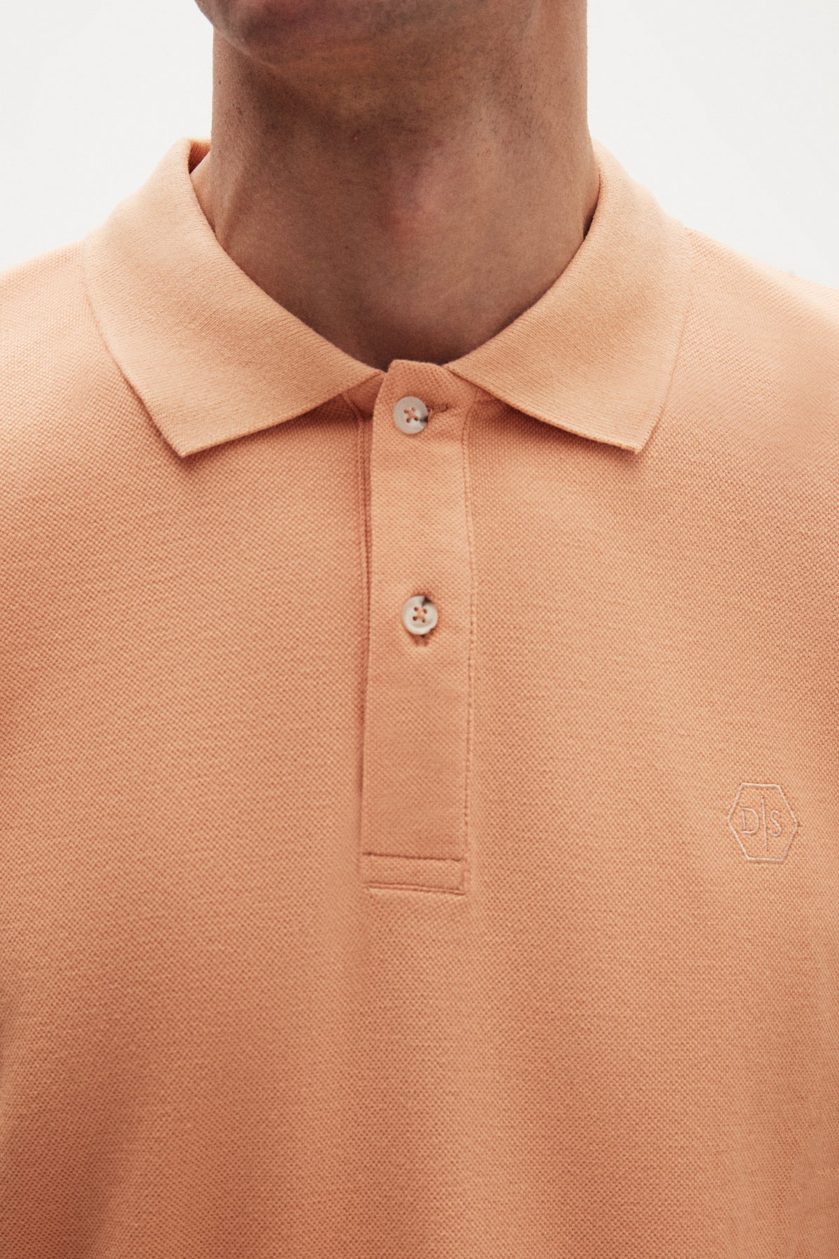 Ds Damat Regular Fit Textured 100% Cotton Wrinkle-Resistant Polo Collar Embroidered T-Shirt  - Apricot