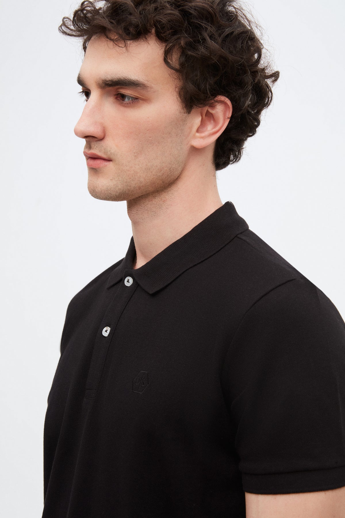 Ds Damat Regular Fit Textured 100% Cotton Wrinkle-Resistant Polo Collar Embroidered T-Shirt  - Black