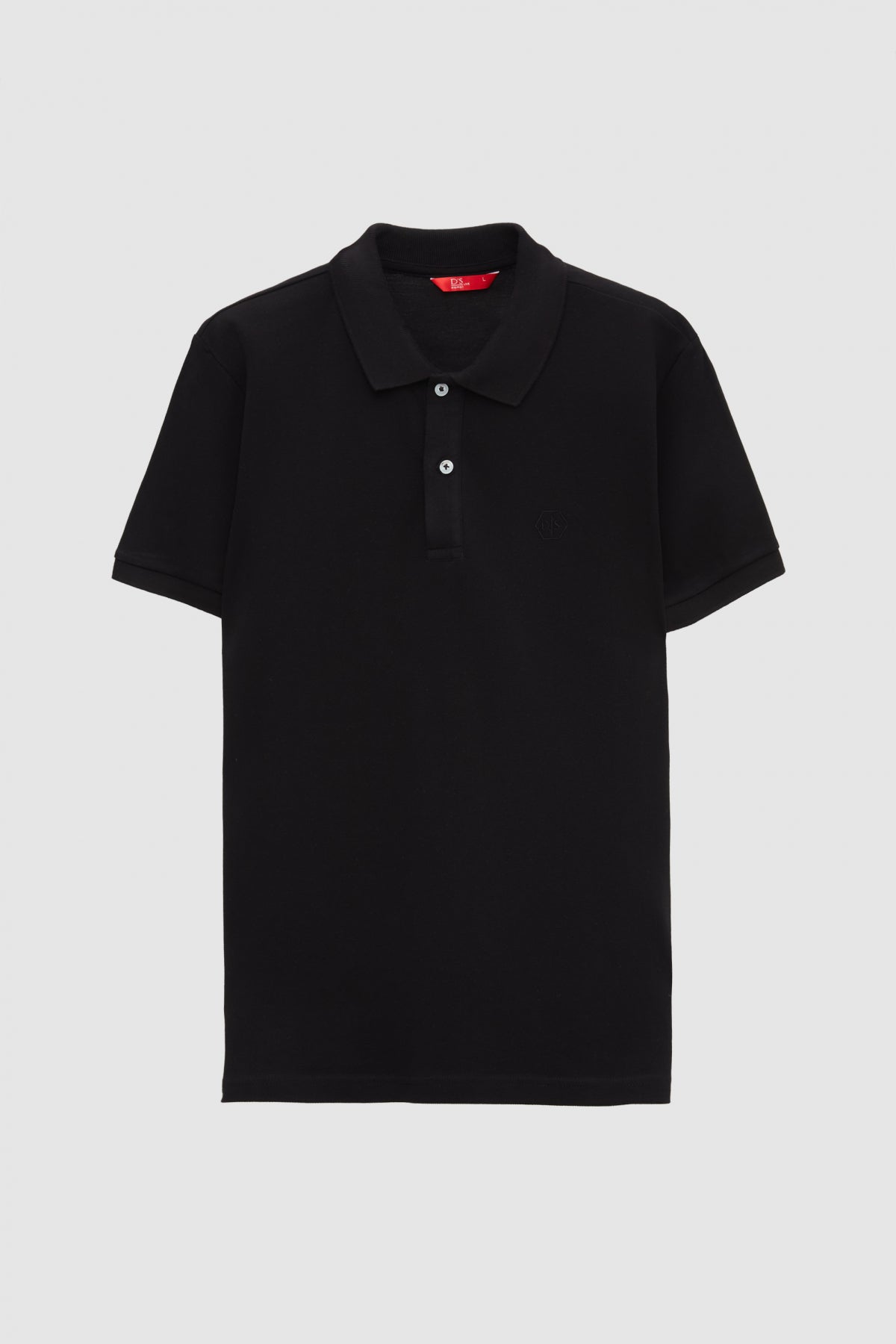 Ds Damat Regular Fit Textured 100% Cotton Wrinkle-Resistant Polo Collar Embroidered T-Shirt  - Black
