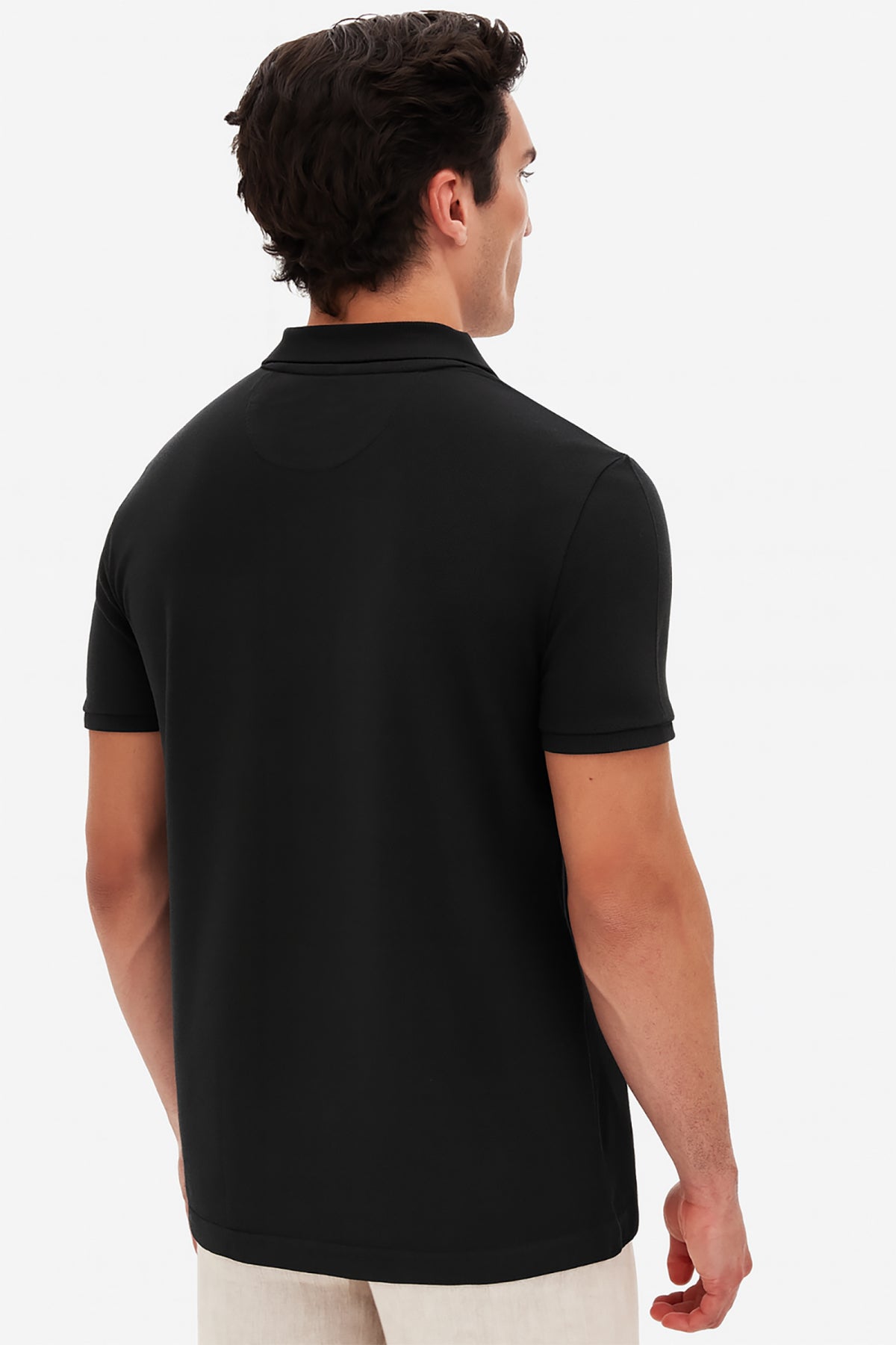 Ds Damat Regular Fit Textured 100% Cotton Wrinkle-Resistant Polo Collar Embroidered T-Shirt  - Black