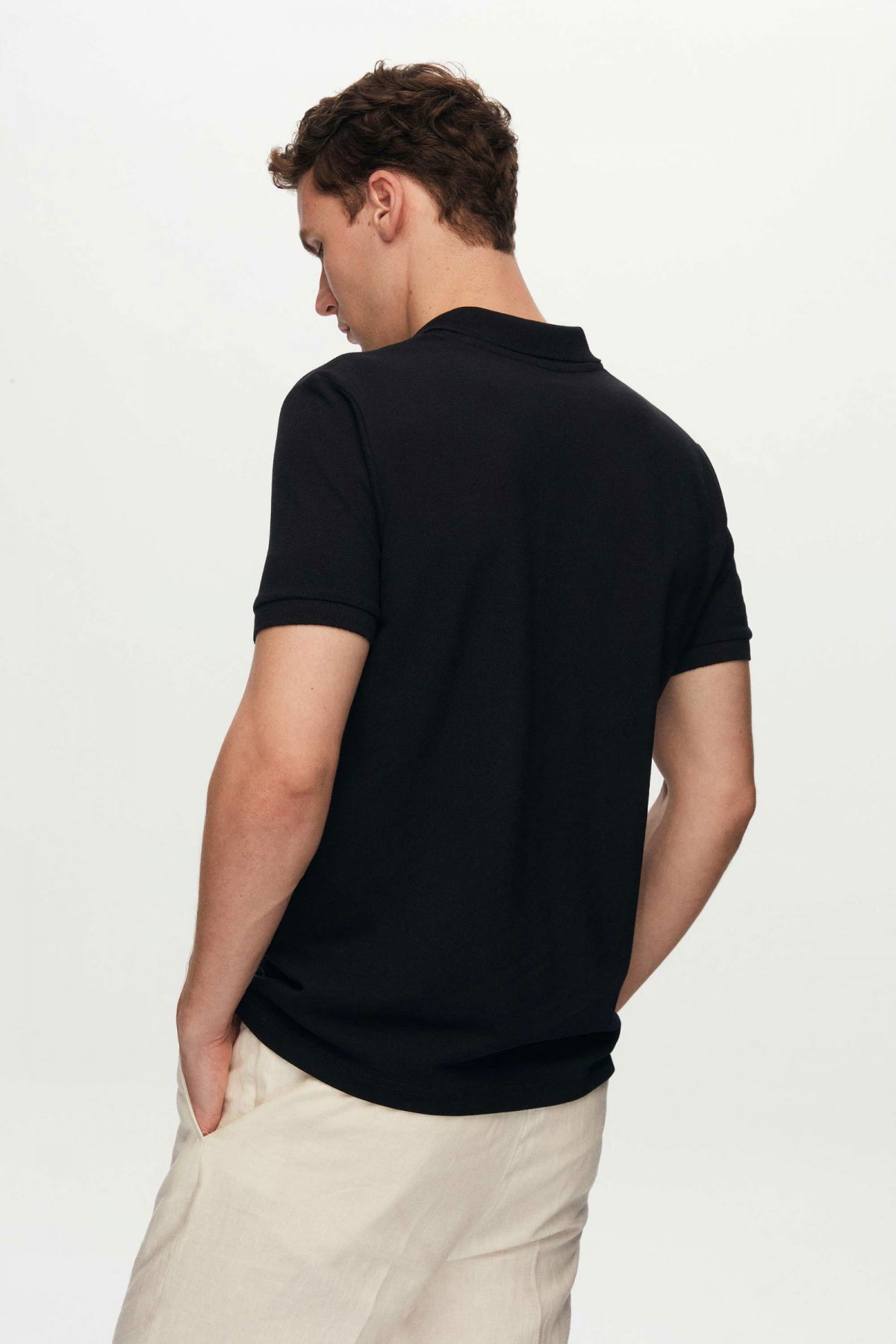 Ds Damat Regular Fit Textured 100% Cotton Wrinkle-Resistant Polo Collar Embroidered T-Shirt  - Black